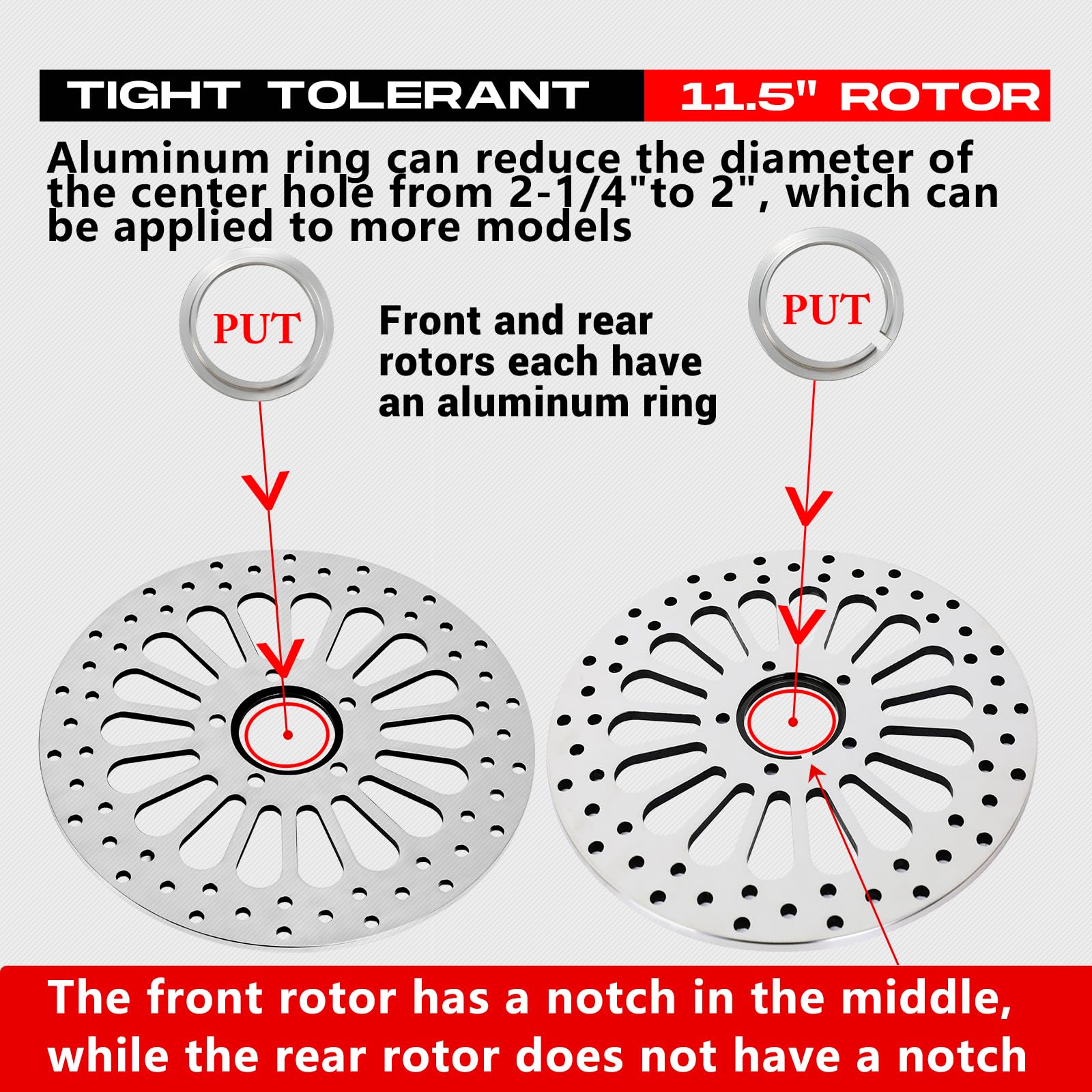 1 Piece Front Rotor and 1 Piece Rear Rotor 11.5'' set for Harley Davidson Touring Softail Sportster Dyna Early Super Glide Motorcycle,Heat Dissipation Mirror-Polished Stainless Steel Rotors