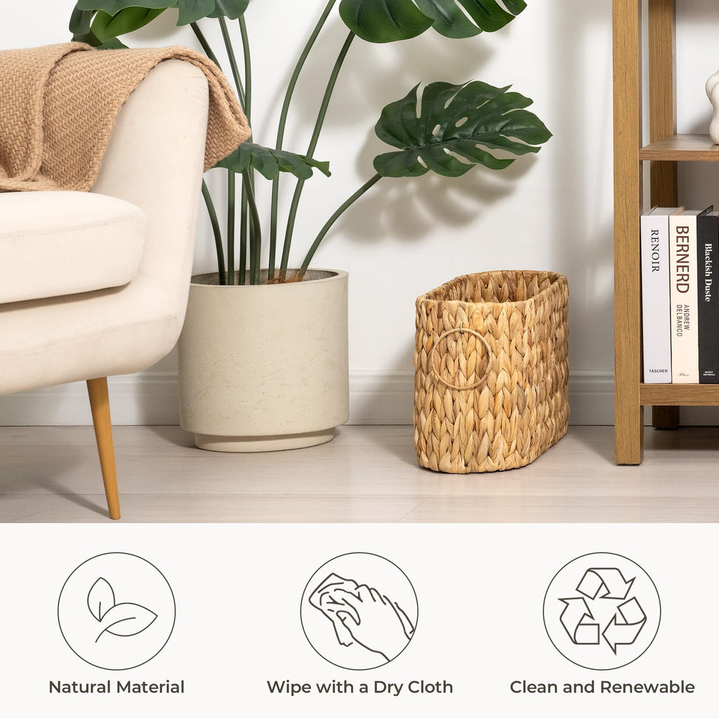 StorageWorks Bathroom Toilet Paper Storage Holder with Lid, Wicker Toilet Paper Basket for 6 Regular Rolls, Slim Basket Organizer with Handles, Water Hyacinth Storage Baskets for Bathroom, Brown