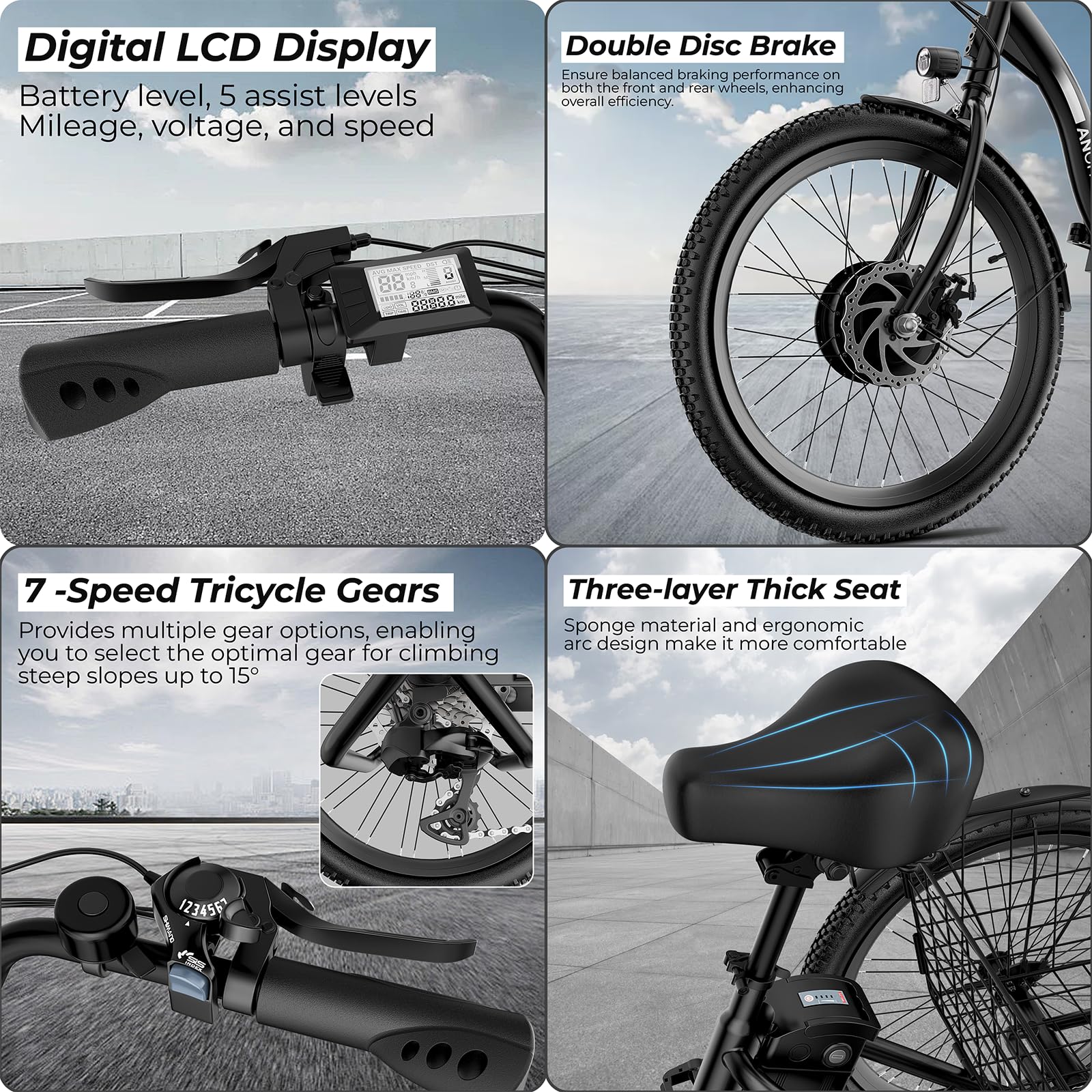 ANCHEER Electric Tricycle for Adults, Peak 600W Folding Electric Trike, 24" 499Wh Ebike for Seniors, 15.5MPH Electric Bike, Removable Battery, 3 Wheel, LCD, Rear Differential, Basket