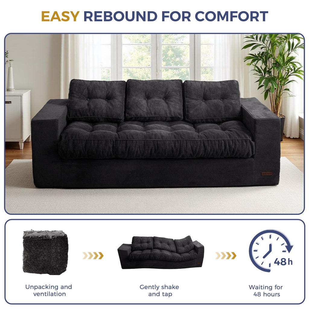 MAXYOYO 3 Seater Sofa Couch for Living Room, Tufted Boneless Couch Sofa Couch, Comfy Bubbled Bean Bag Chair for Apartment, No Assembly Needed, Beige