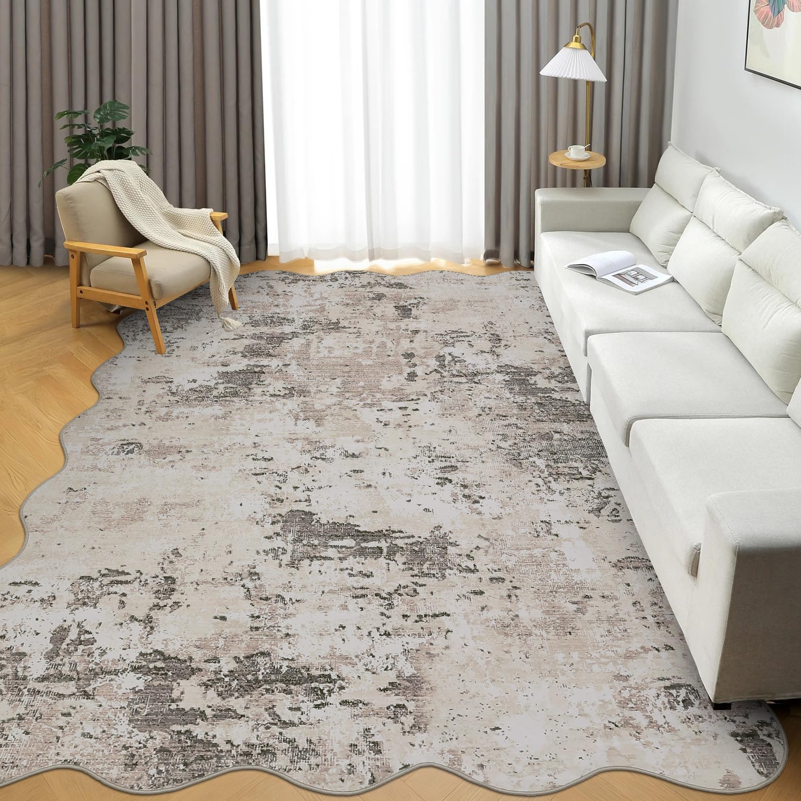 ROYHOME Modern Scalloped Abstract 2x3 Area Rug Non Slip Non Shedding Low Pile Stain Resistant Rug for Entryway Kitchen Bedroom,Black Yellow
