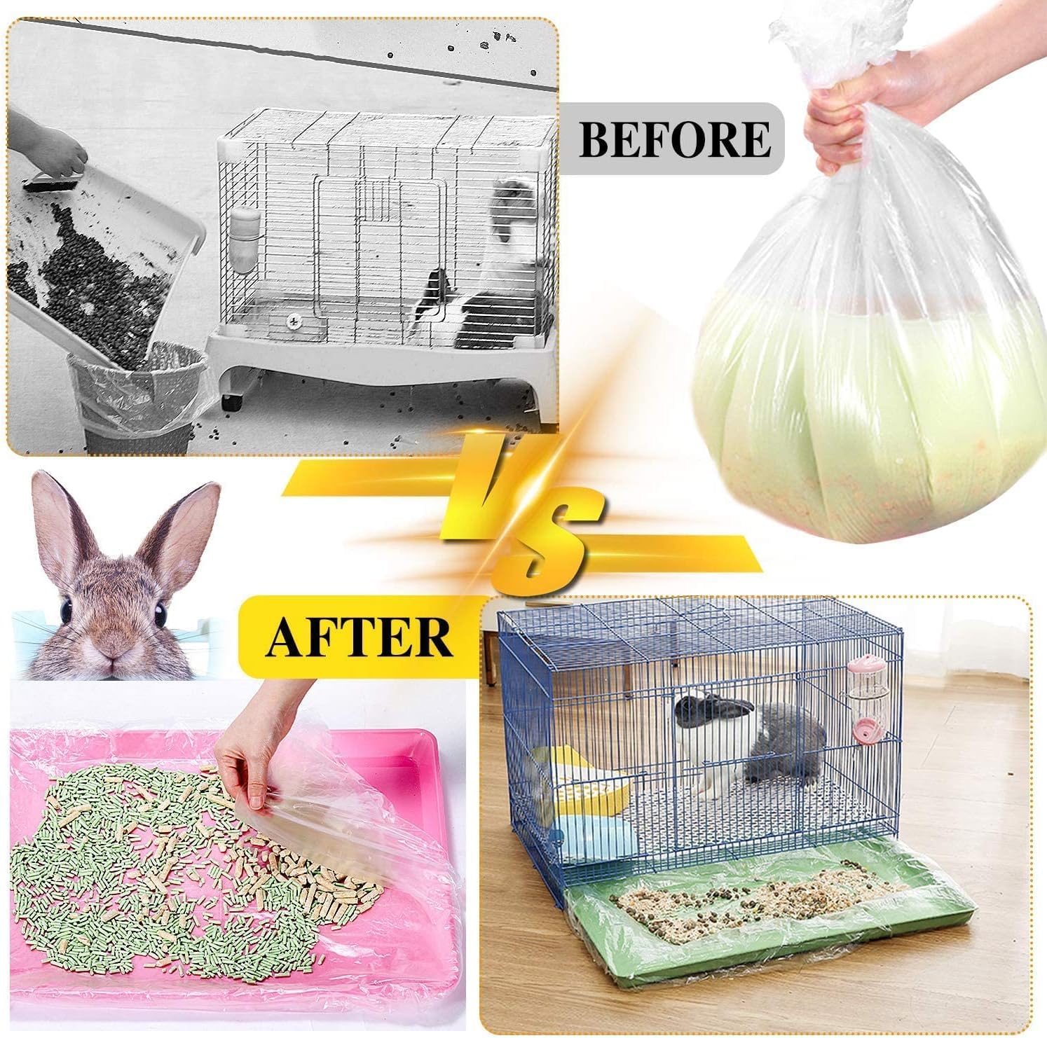 30 pcs Disposable Cage Liners, Clear Plastic Rabbit Cage Liner Bag, Universal Toilet Film for Bunny, Hamster, Totoro, Hedgehog, Guinea Pig and Small Animals(30pcs, 47in)