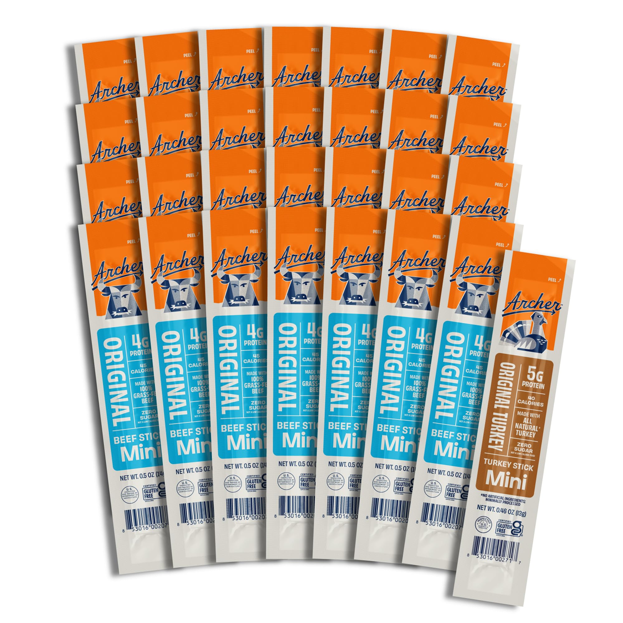 Archer Jerky Mini Beef Jerky Sticks - Grass Fed Beef Sticks Individually Wrapped, Mini Protein Snacks Bulk, Protein Snack Packs, Gluten Free, Paleo, Keto - .5 oz (Pack of 28)
