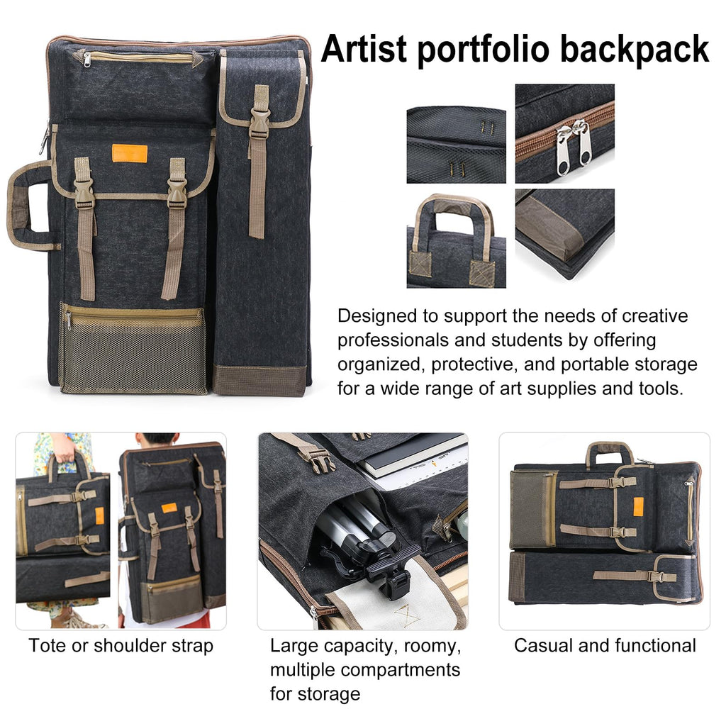 TRANSON Art Portfolio Case Artist Backpack Canvas Bag Large 26” x 19.5”