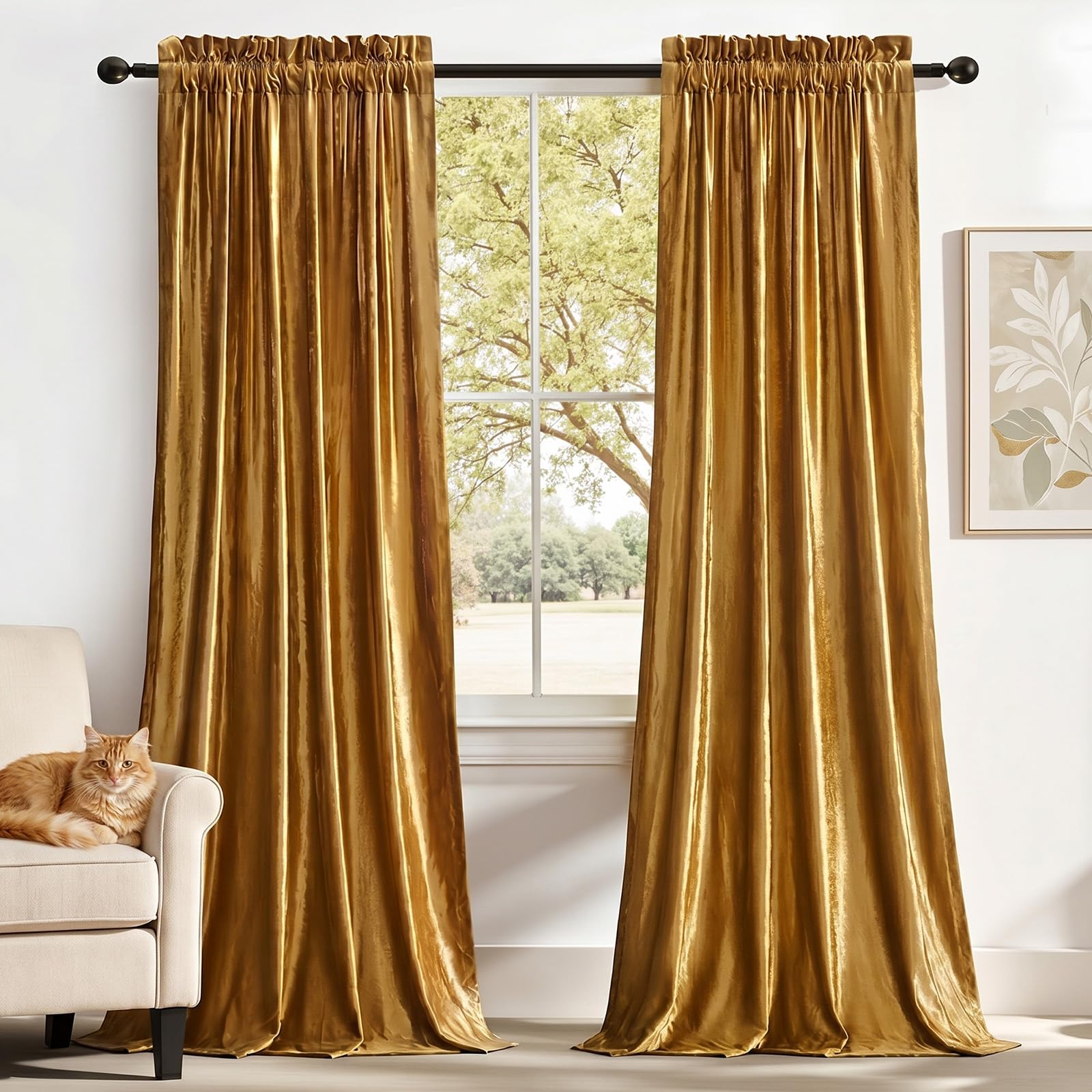 Champagne Beige Velvet Curtains 63 inches for Living Room Luxury Room Darkening Curtain Elegant Bedroom Thermal Insulated Modern Heavy Thick Soft Soundproof Rod Pocket Window Drapes Set of 2 Panels