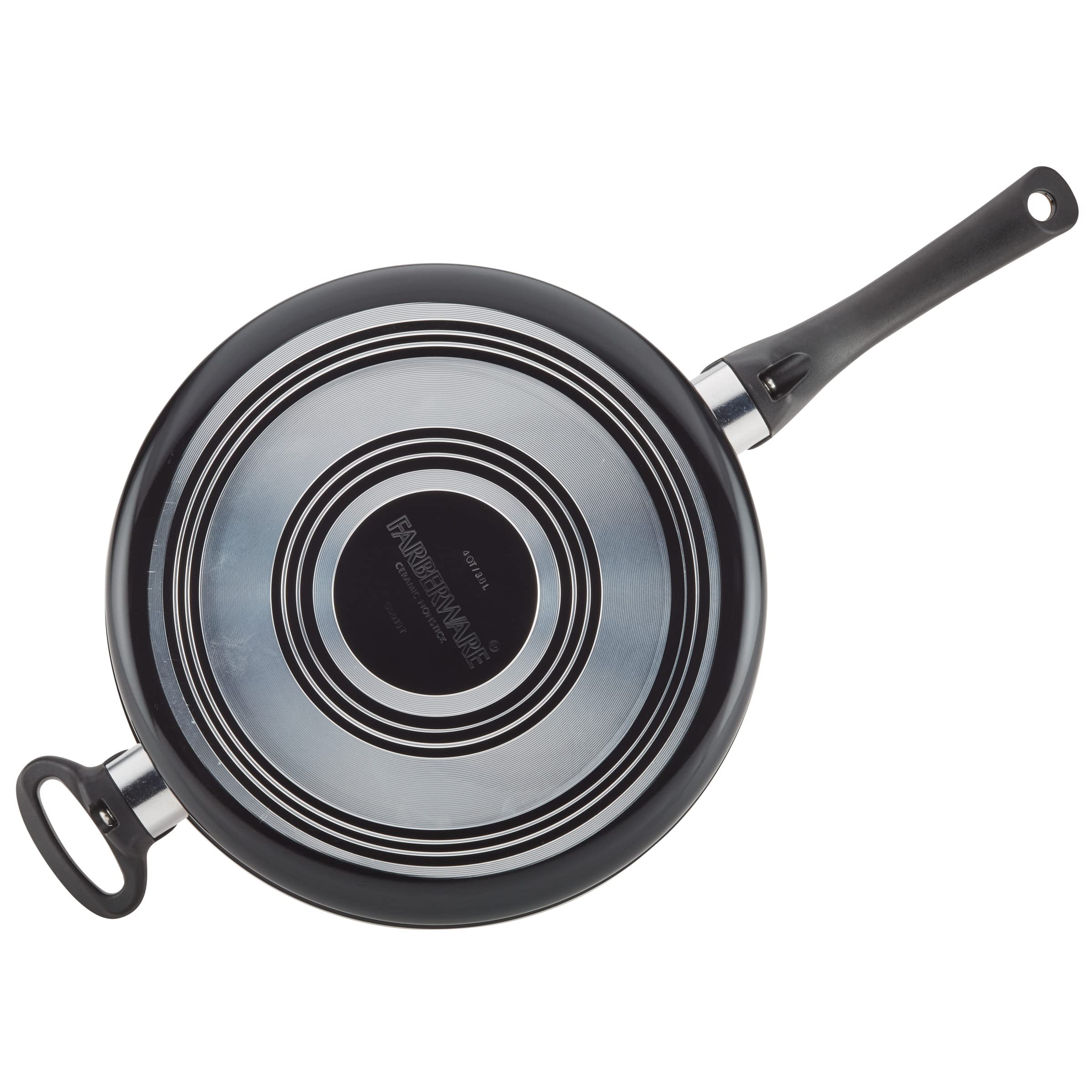 Farberware Glide Ceramic Nonstick Saute Pan / Frying Pan / Fry Pan with Lid and Helper Handle - 4 Quart, Black