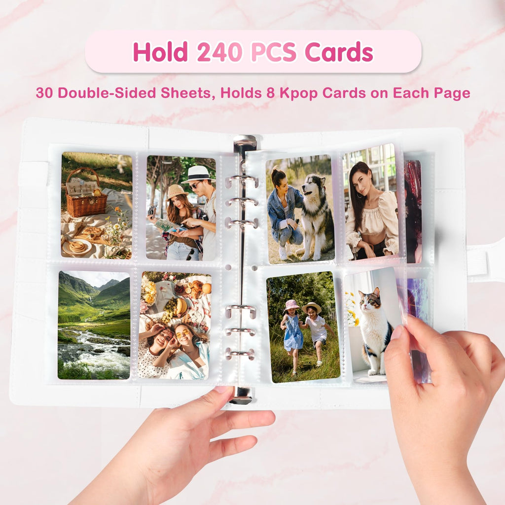 A5 Kpop Photocard Binder with 30 Pack 4-Pocket Card Pages, 6 Ring A5 Binder Card Collector Album with 240 Card Slots,PU Leather Binder Cover with Magnetic Buckle Closure for Organizing Trading Card