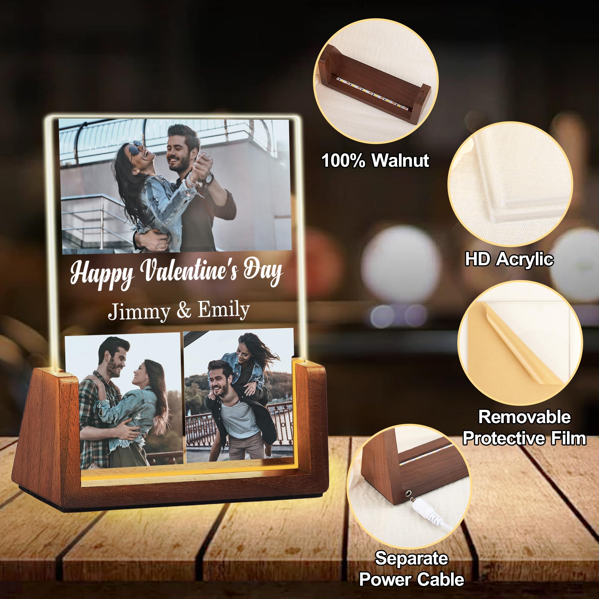 Personalized Fathers Day Birthday Gifts For Daddy Dad From Daughter Son Wife, Custom Acrylic Plaque Light Up Picture Frame, Customized Dad Gifts For Husband Men Papa Fathers Day Christmas