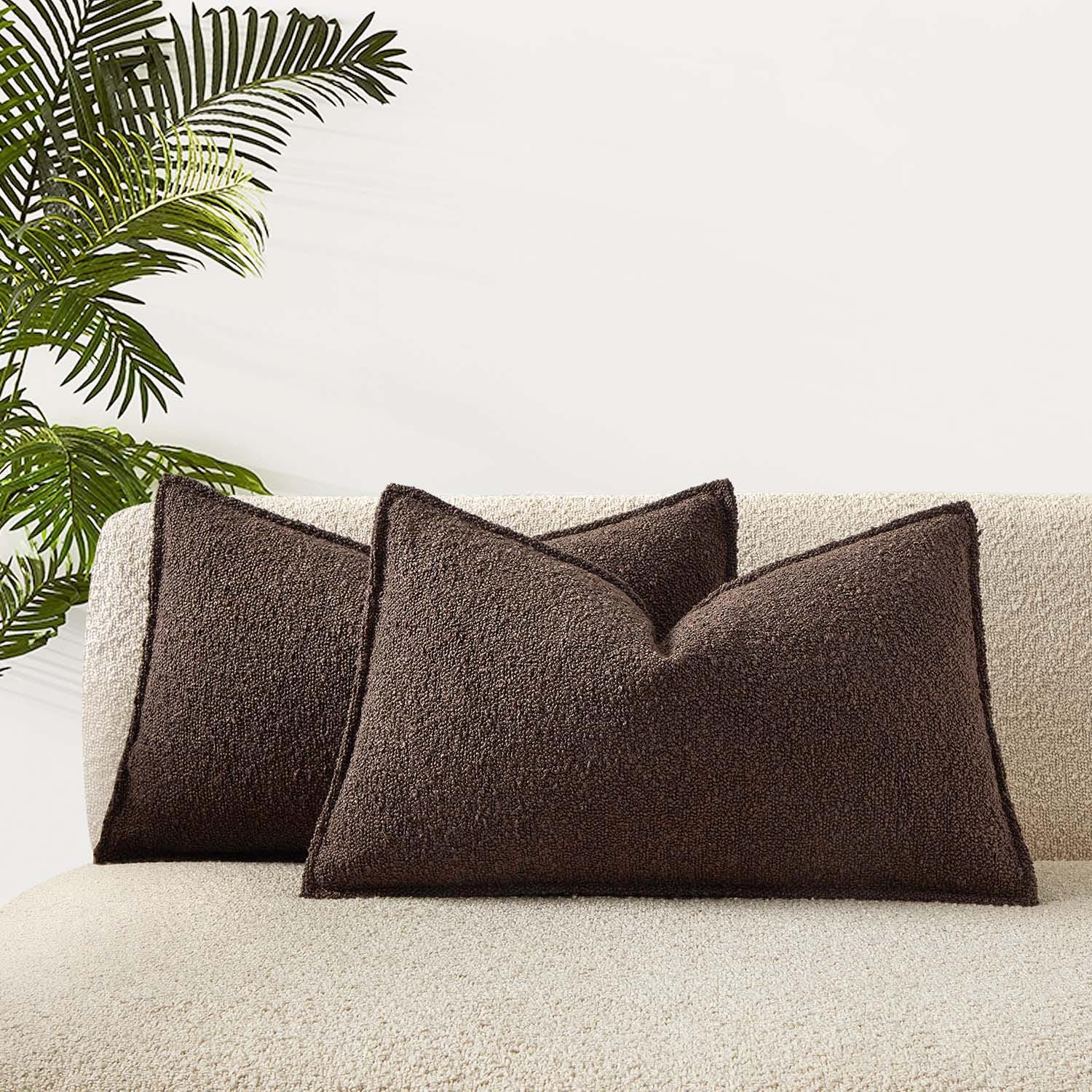 JUSPURBET Pillow Covers Set of 2 Decorative Throw Pillow Covers Case for Couch Sofa Bed Soft Boucle Textured Cushion Covers with Hidden Zipper for Home Decor Living Room 16x16,Beige