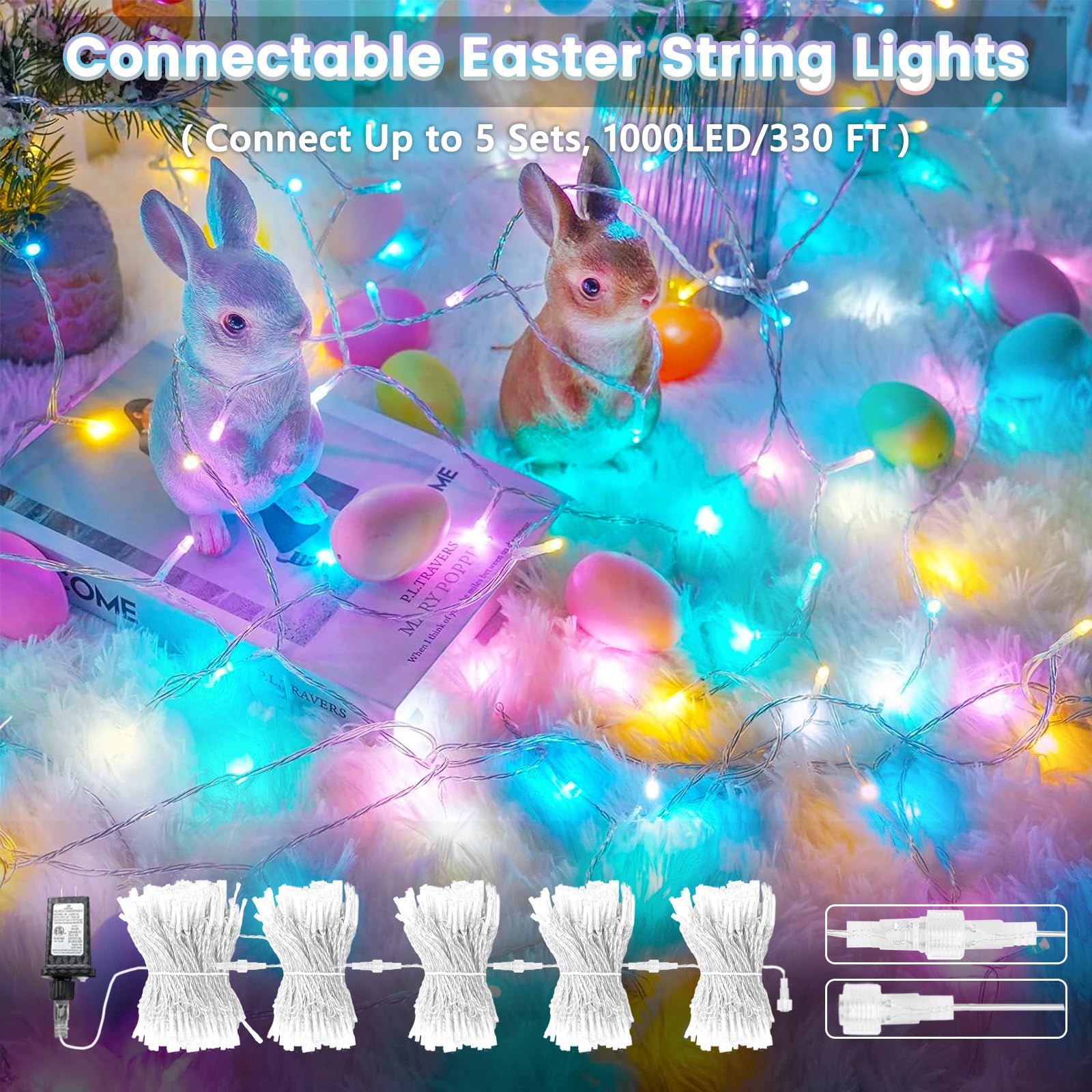 Connectable 100 LED String Lights Indoor Outdoor, 33FT Warm White Christmas Lights Waterproof, 13 Modes with Timer, Twinkle Fairy Lights Plug in Clear Wire for Christmas Tree, Bedroom, Classroom Decor