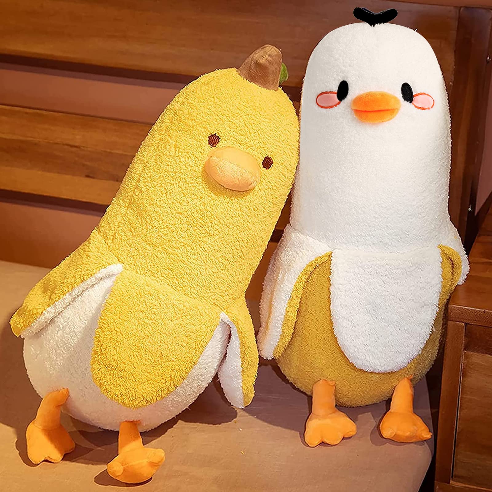 PEACH CAT Cute Banana Duck Stuffed Animal Long Banana Chef Duck Plush Pillow for Girls and Boys White 12"