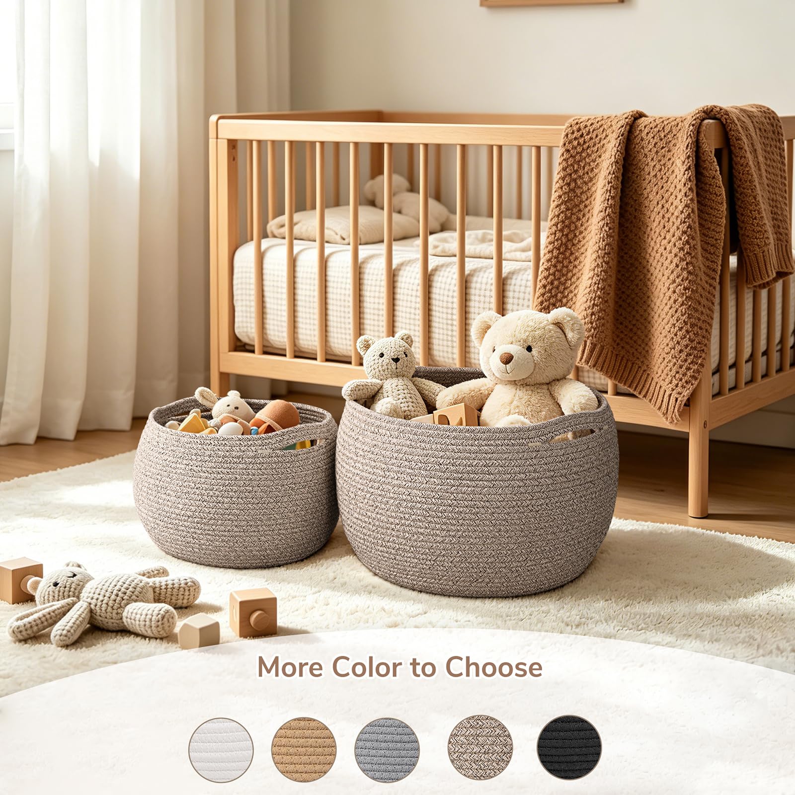 Goodpick Small Rope Storage Basket, Black Round Baskets for Socks, Dog Toys, Towels, Cute Baby Basket for Living Room, Bedroom, Nursery, Towel Baskets for Bathroom, 10 x 8.3 inches