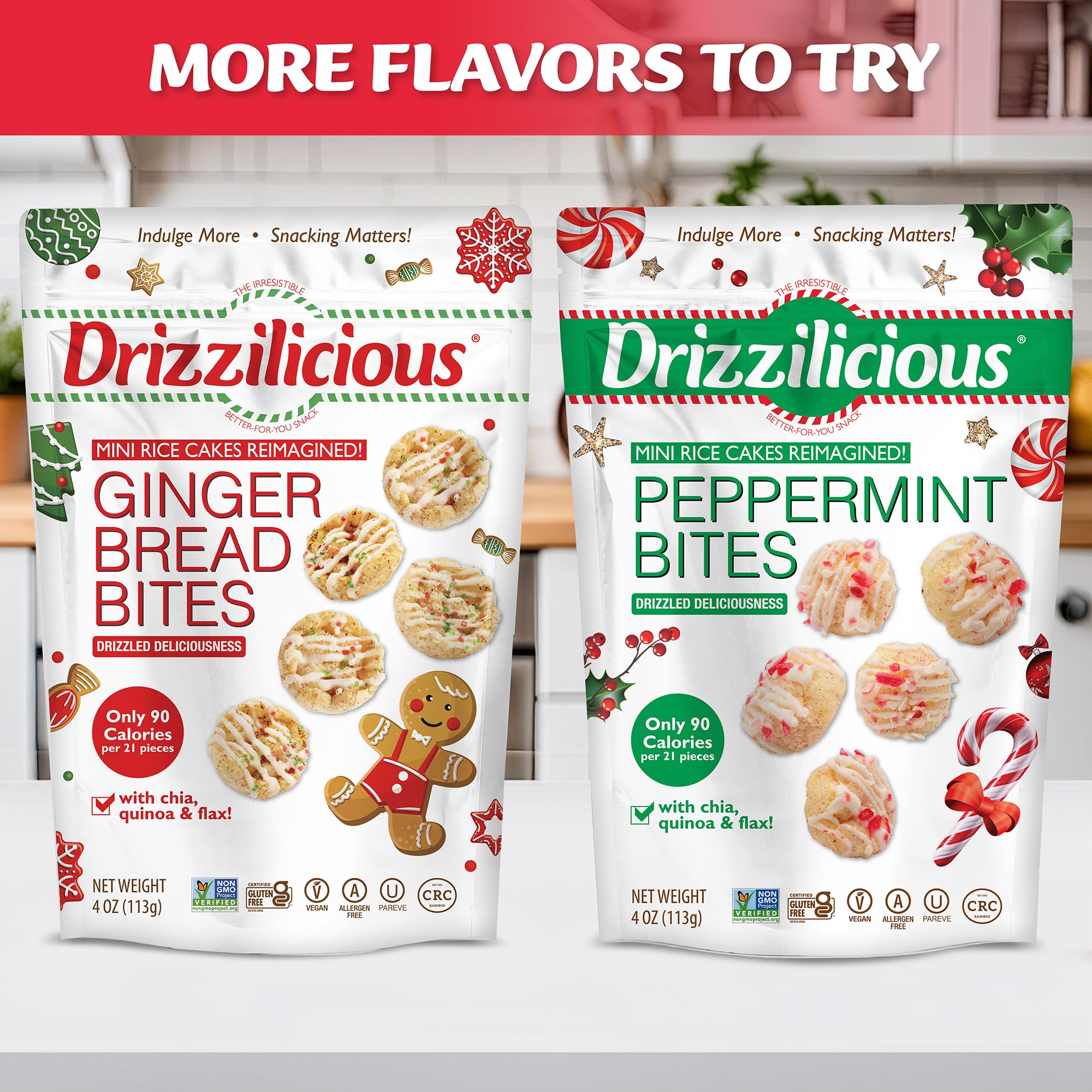 Drizzilicious Mini Flavored Rice Cakes - Rice Crisps, Healthy Snack for Adults and Kids, Vegan, Gluten Free Snack, 90 Calories Per 21 Pieces, S'mores & Cinnamon Swirl - 4 oz (Pack of 6)