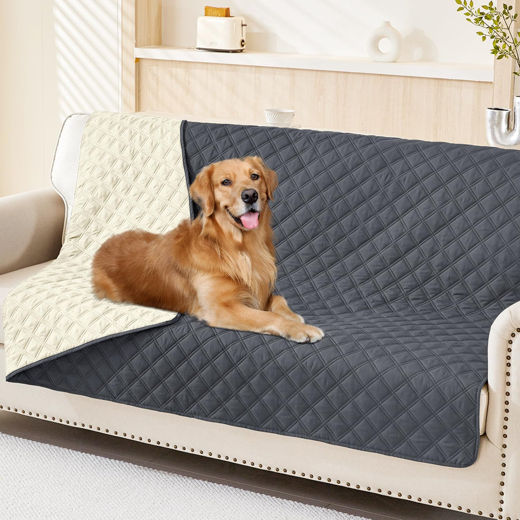 Smiry Waterproof Dog Bed Cover Pet Blanket, Soft Washable Dog Blanket for Furniture Bed Couch Sofa Reversible, Checkered (30"x53", Beige/Beige)