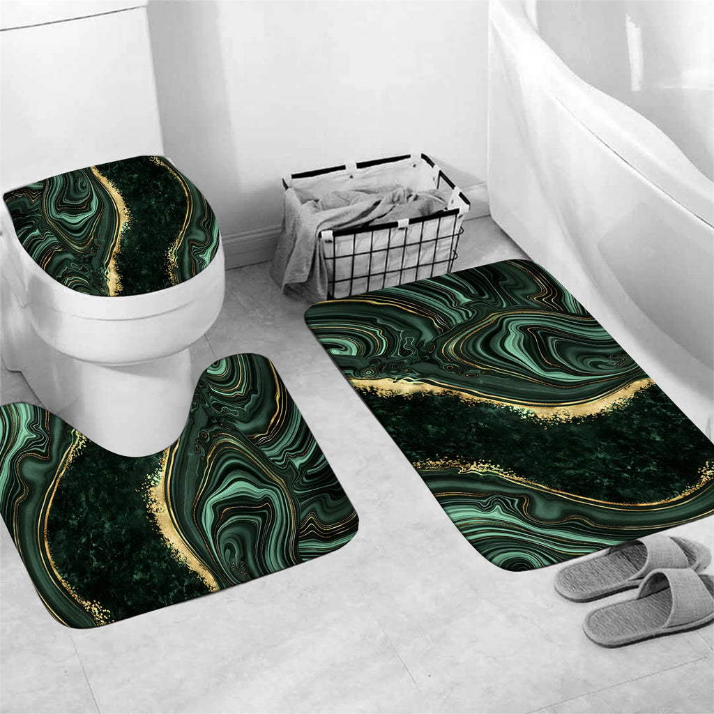 Nkzply 4 Pcs Black Marble Shower Curtain Sets with Rugs Gold Bathroom Sets with Shower Curtain and Rugs Modern Abstract Bathroom Decor Accessories Shower Curtains for Bathroom Toilet Lid Cover