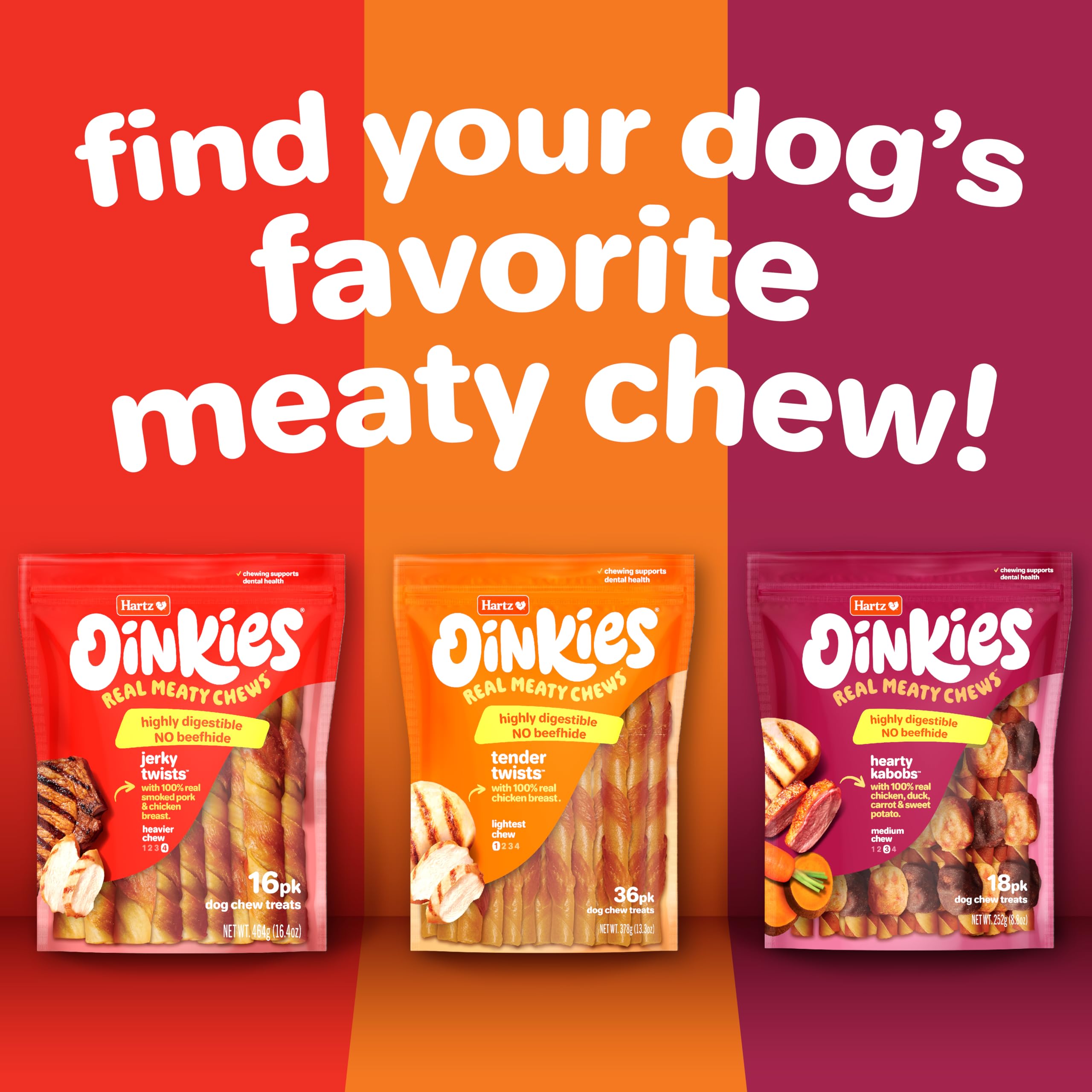 HARTZ Oinkies Natural Smoked Pig Skin Twist Dog Treat Chews - 10 Pack