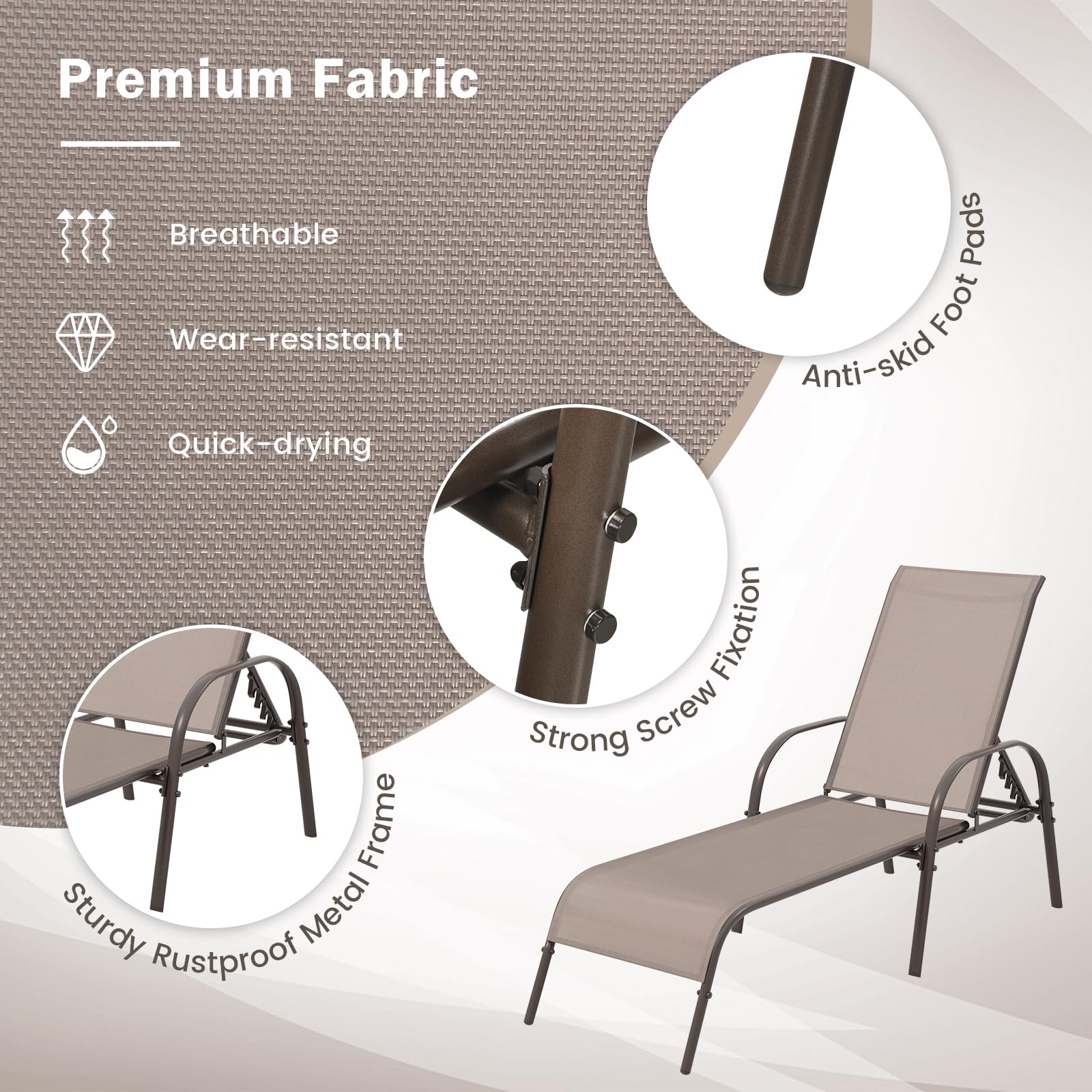 Giantex Patio Lounge Chair, Outdoor Chaise Lounge with 5 Adjustable Backrest, Sturdy Steel Frame, Sunbathing Recliner, Beach Chair, Tanning Chair for Outside, Yard, Balcony, Pool Chairs, Black