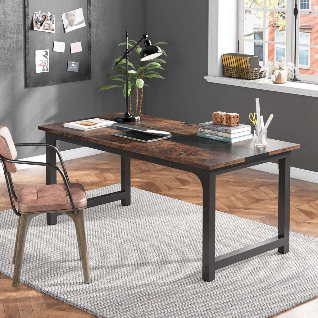 Tribesigns 63” Executive Desk, Large Office Computer Desk with Thicken Frame, Modern Simple Workstation Business Furniture for Home Office, Rustic Brown/Black