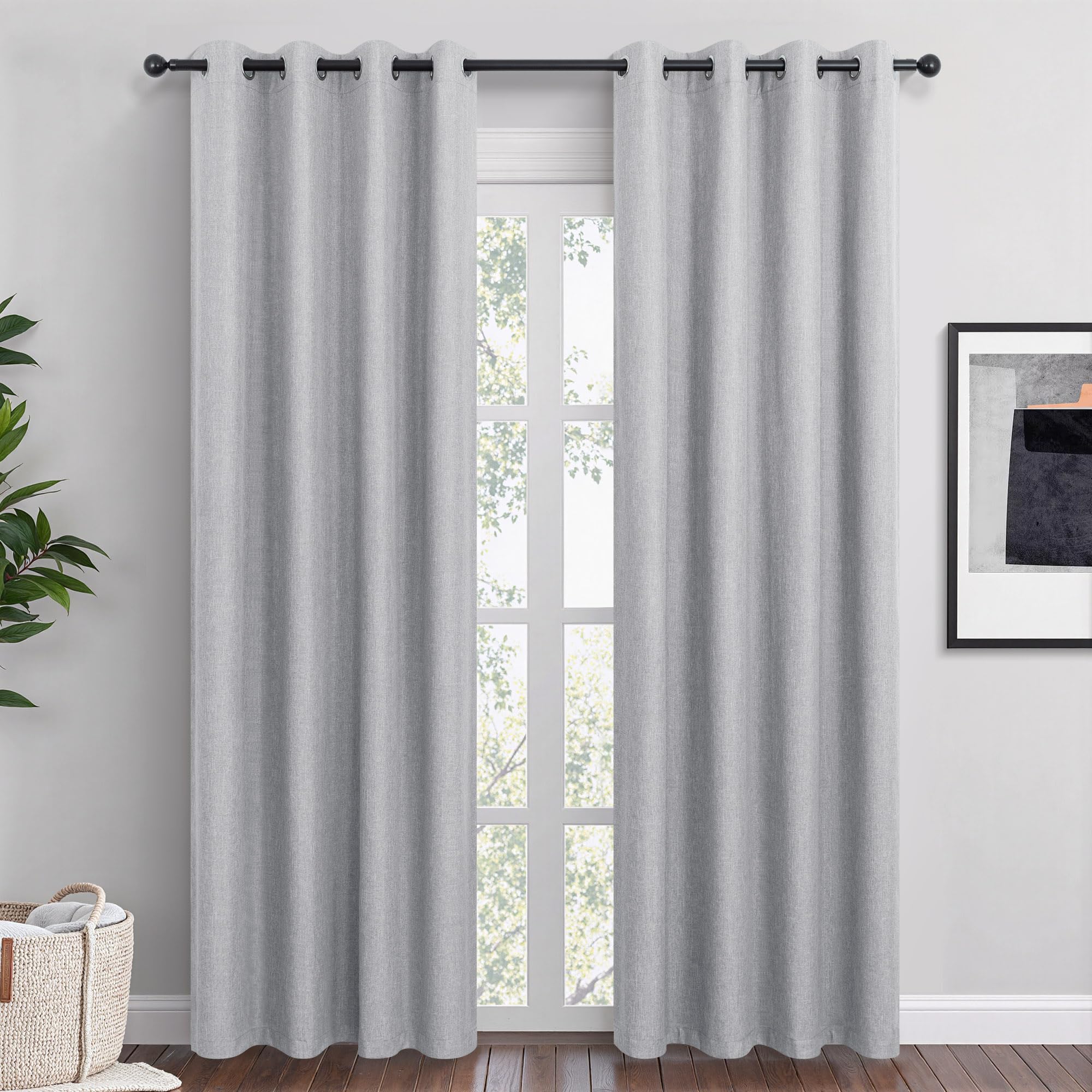 Short Small Linen Blackout Curtains 54 Inch Length 2 Panels Set for Bedroom Living Room Grommet 100% Black Out Linen Drapes Room Darkening Window Curtains 54 Inches Long Dark Gray
