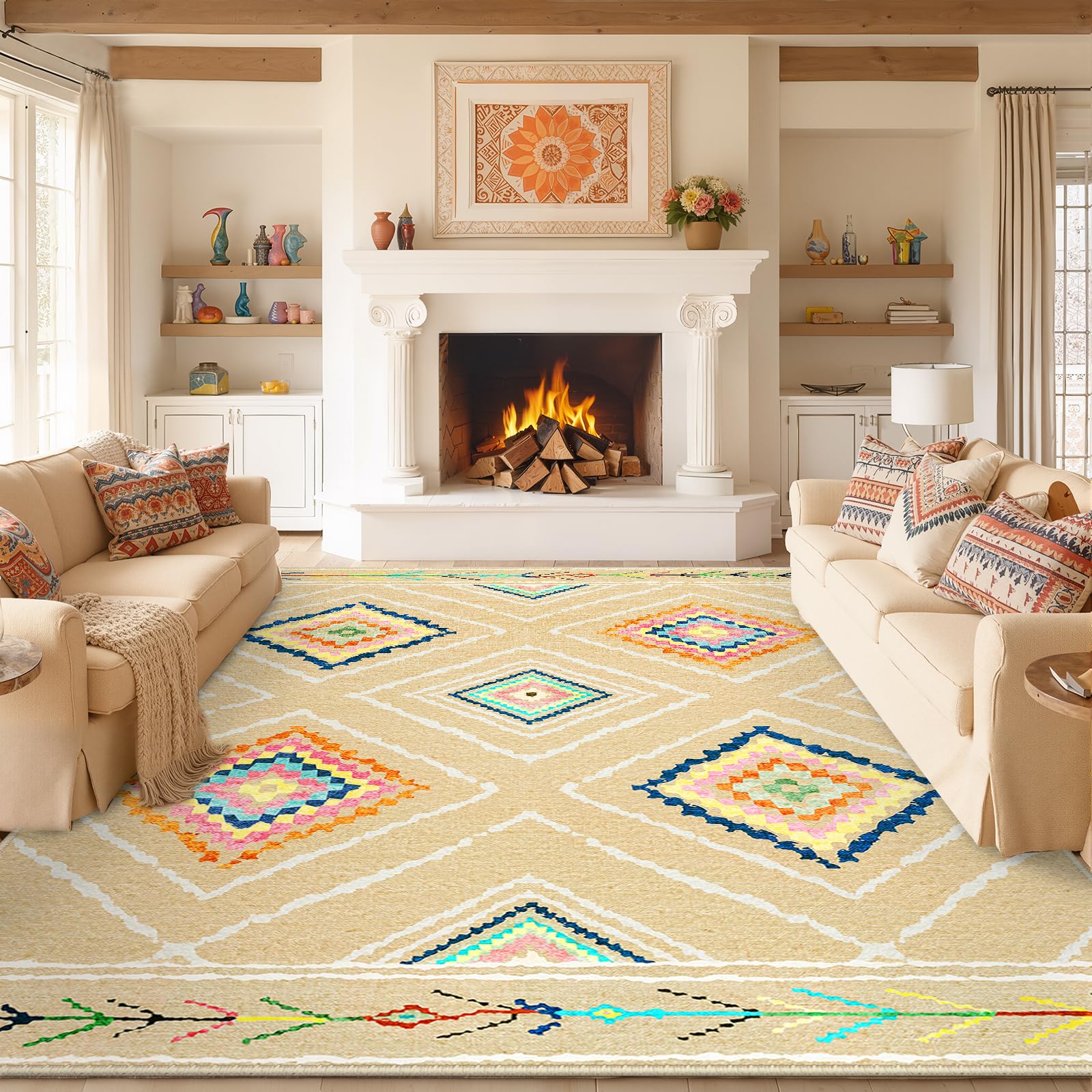 BESTSWEETIE Area Rug 2x3 Rug Machine Washable Non-Slip Low Pile Print Pattern Western Rug for Living Room Bedroom Entryway Tribal Series-Abstract/Cowhide