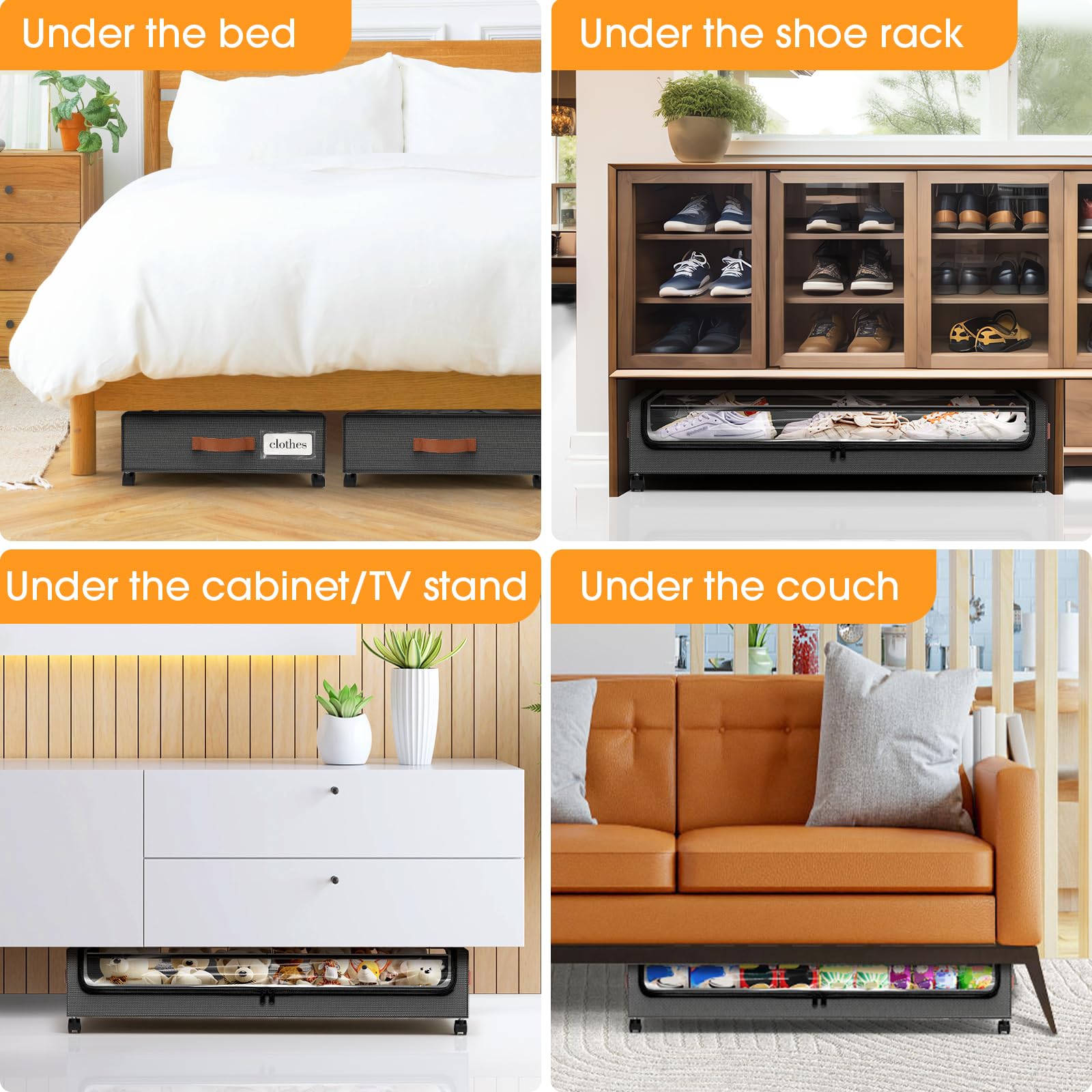 SpaceHacks Under Bed Storage with Wheels 1Pack Underbed Storage with Clear Window&Label Under Bed Drawers Large Capacity Rolling Under Bed Storage for Clothes,Shoes, Blankets (Beige)
