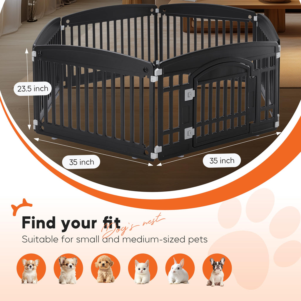 Dog Playpen 24 Inch 8 Panels, Ideal Dog Fence for Puppy/Small Dogs Indoor & Outdoor Bliss, Perfect Dog Pen for Camping, Yard, RV, Garden Fence, Black