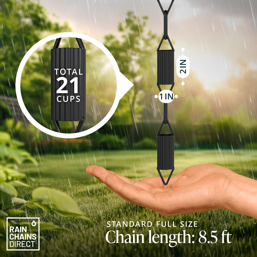 Rain Chains Direct Square Link Rain Chain Extension, 3 Feet in Length, Aluminum, Black Powder Coated, Functional and Decorative Replacement for Gutter Downspouts
