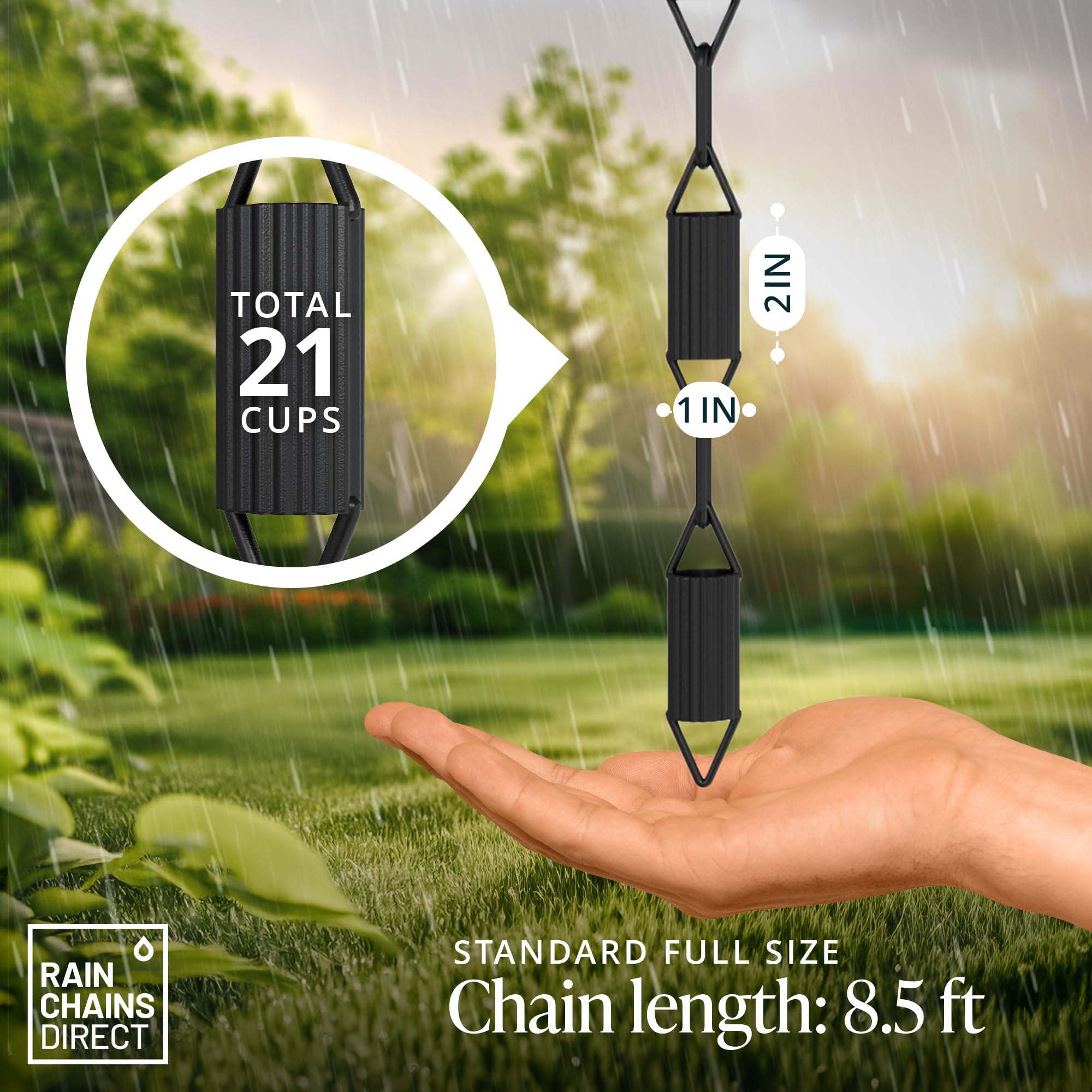 Rain Chains Direct Square Link Rain Chain Extension, 3 Feet in Length, Aluminum, Black Powder Coated, Functional and Decorative Replacement for Gutter Downspouts