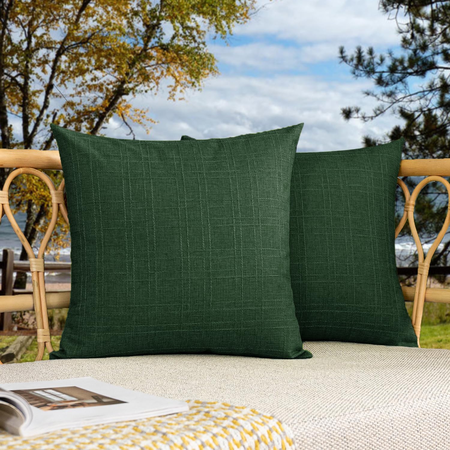 Kevin Textile Pack of 2 Outdoor Waterproof Pillow Covers Checkered Decorative Cushions Sham Throw Pillowcases Shell for Patio Tent Garden Couch Bed Sofa 16x16 Inch Army Green