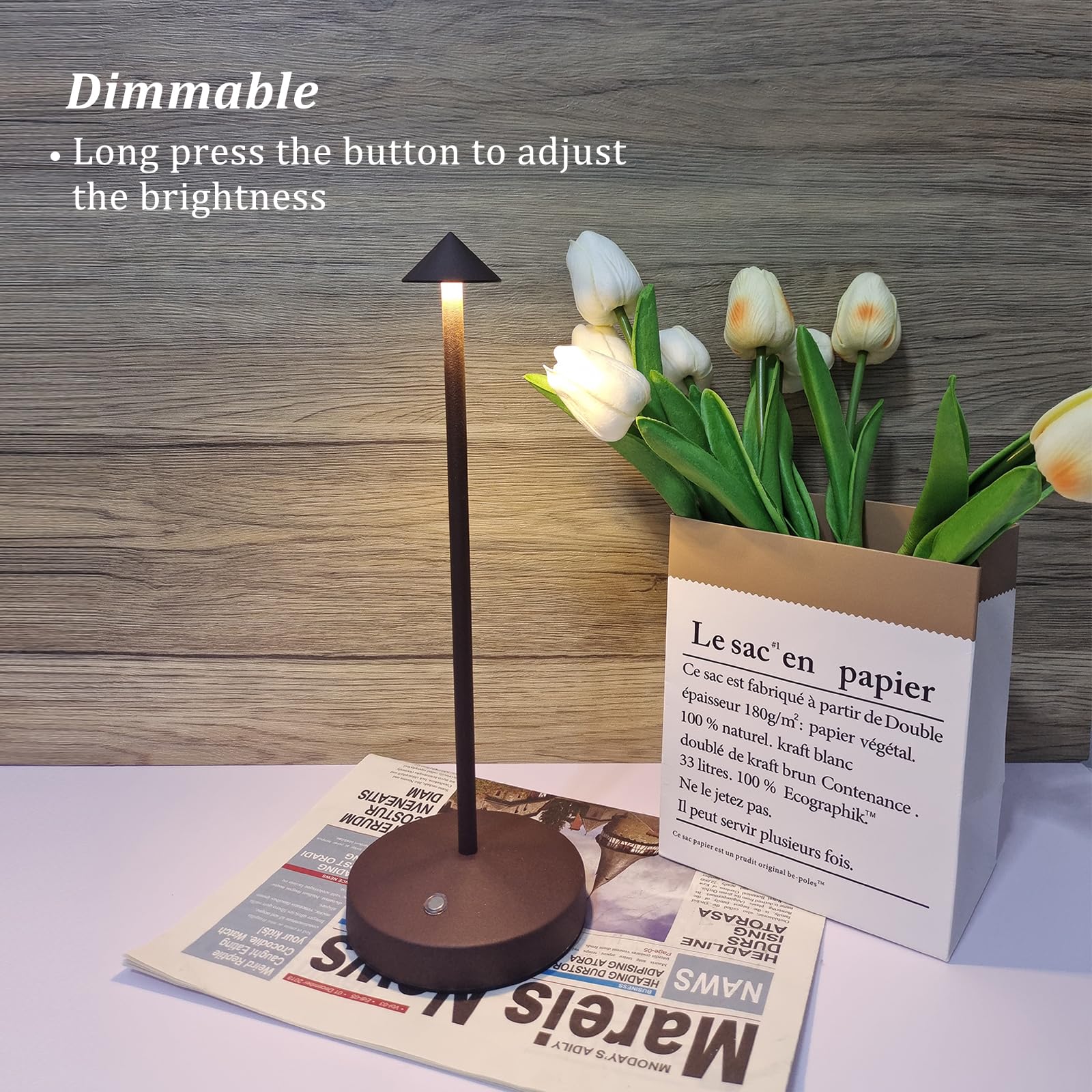 Rechargeable Cordless Lamps,3000mAh Battery Operated Table Lamp,Portable LED Touch 2 Levels Brightness Dimmable Bar Lamp,Battery Powered Lamps for Bars,Restaurant,Living Room(2 Pack,Rust)