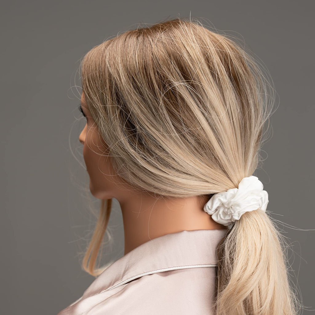 Silk Scrunchies for Hair 100% Mulberry Silk Hair Ties（Silver gray, Dark gray, Pink）