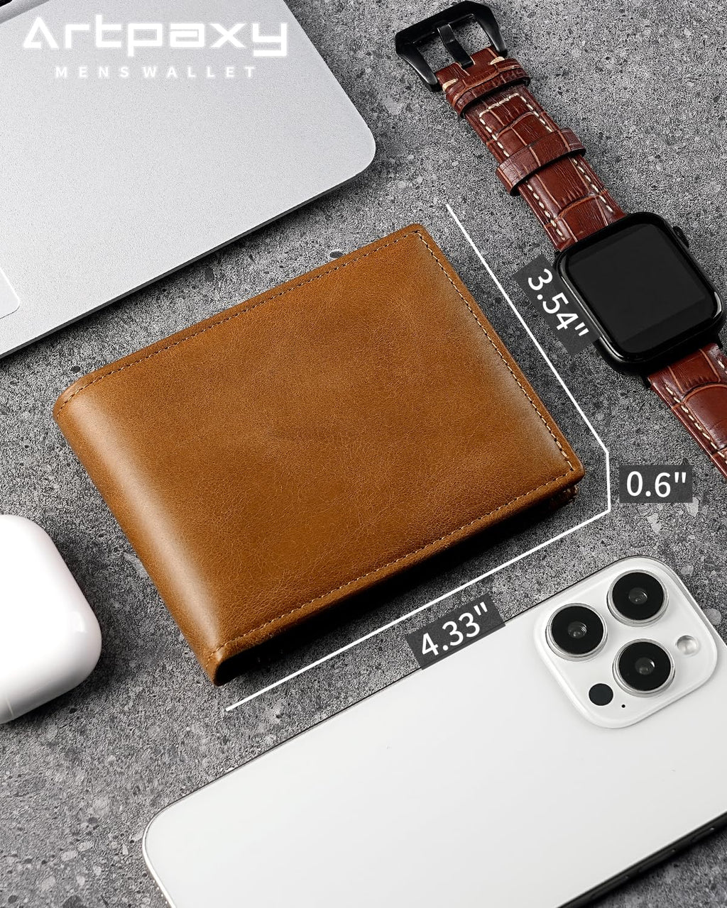 Artpaxy Mens Wallet Genuine Leather Bifold RFID Blocking Wallet for Men with 1 ID Window 13 Card Holders 2 cash pockets 1 Gift Box