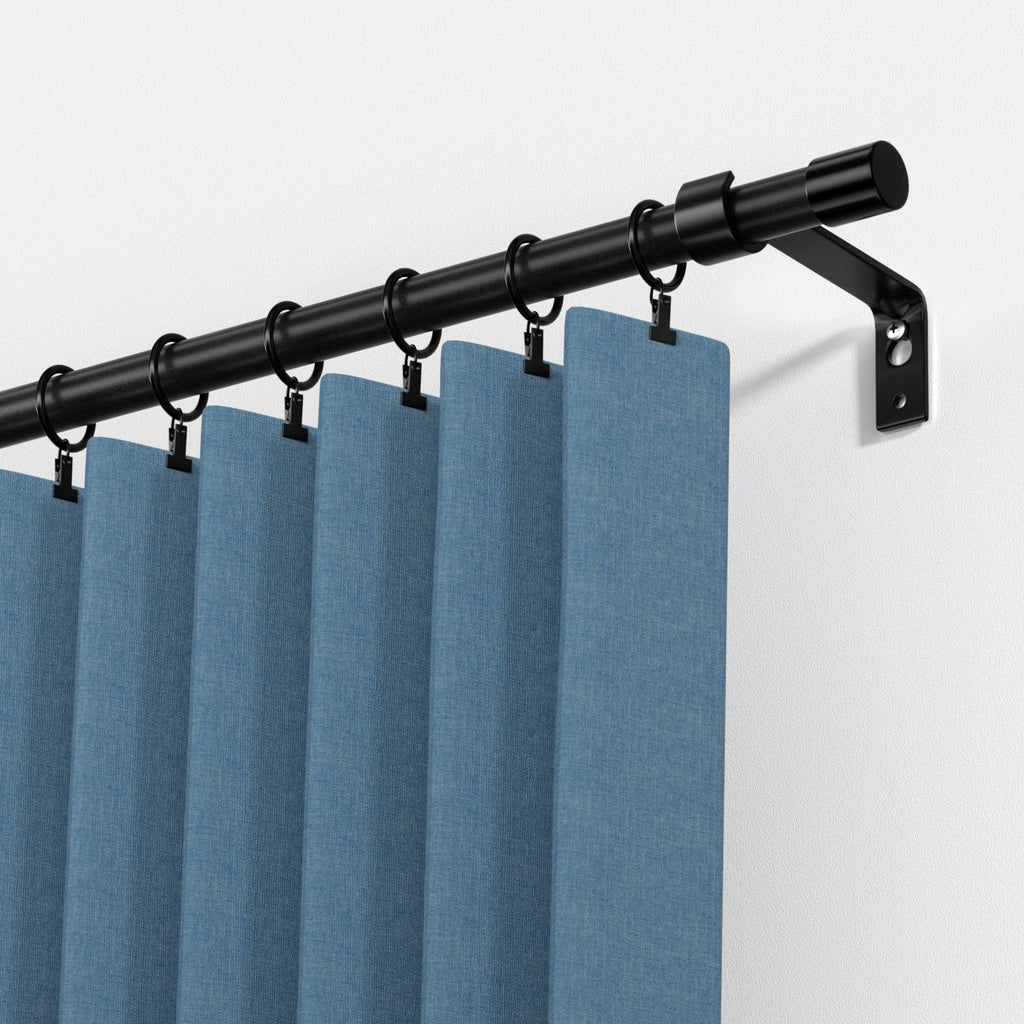 Curtain Rods for Windows, Single Adjustable 32 to 48 inch Curtain Rod Set with Brackets, 5/8 inch Diameter Metal Drapery Rod for Bedroom, Kitchen, Heavy Duty, Black