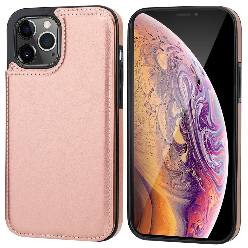 ONETOP Compatible with iPhone 12 Compatible with iPhone 12 Pro Wallet Case with Card Holder, PU Leather Kickstand Card Slots Case, Double Magnetic Clasp Durable Shockproof Cover 6.1 Inch(Black)