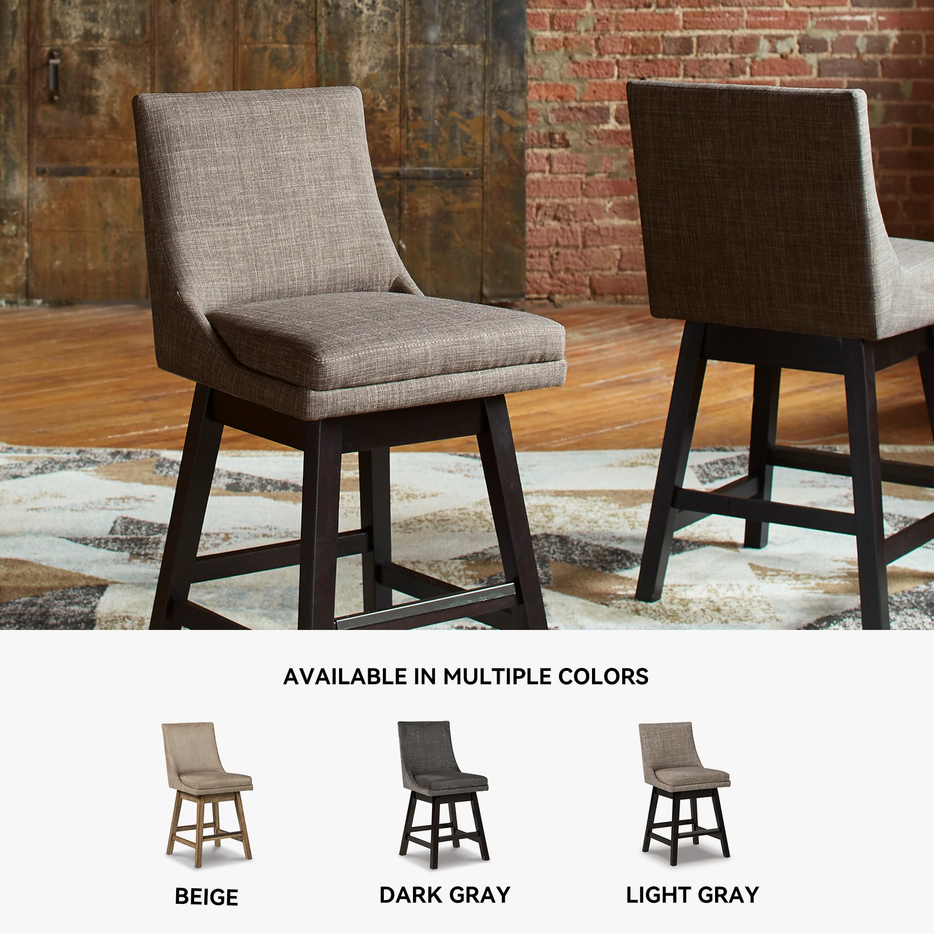 Signature Design by Ashley Tallenger Upholstered Counter Height Barstool, Set of 2, Beige
