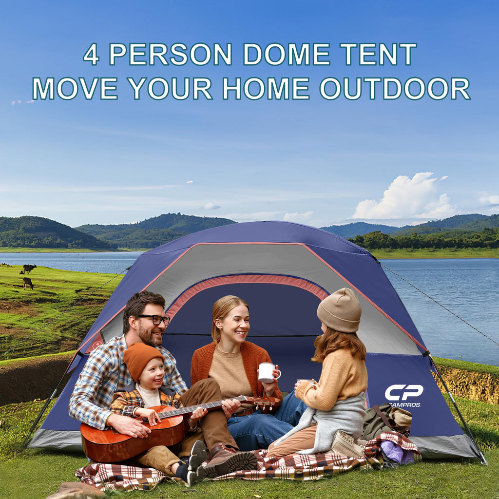 CAMPROS CP Camping Tent 2/4/6 Person, Waterproof Windproof Double Layer Dome Tent, Easy Setup with Large Mesh Windows & Wide Door for Outdoor Camping Backyard
