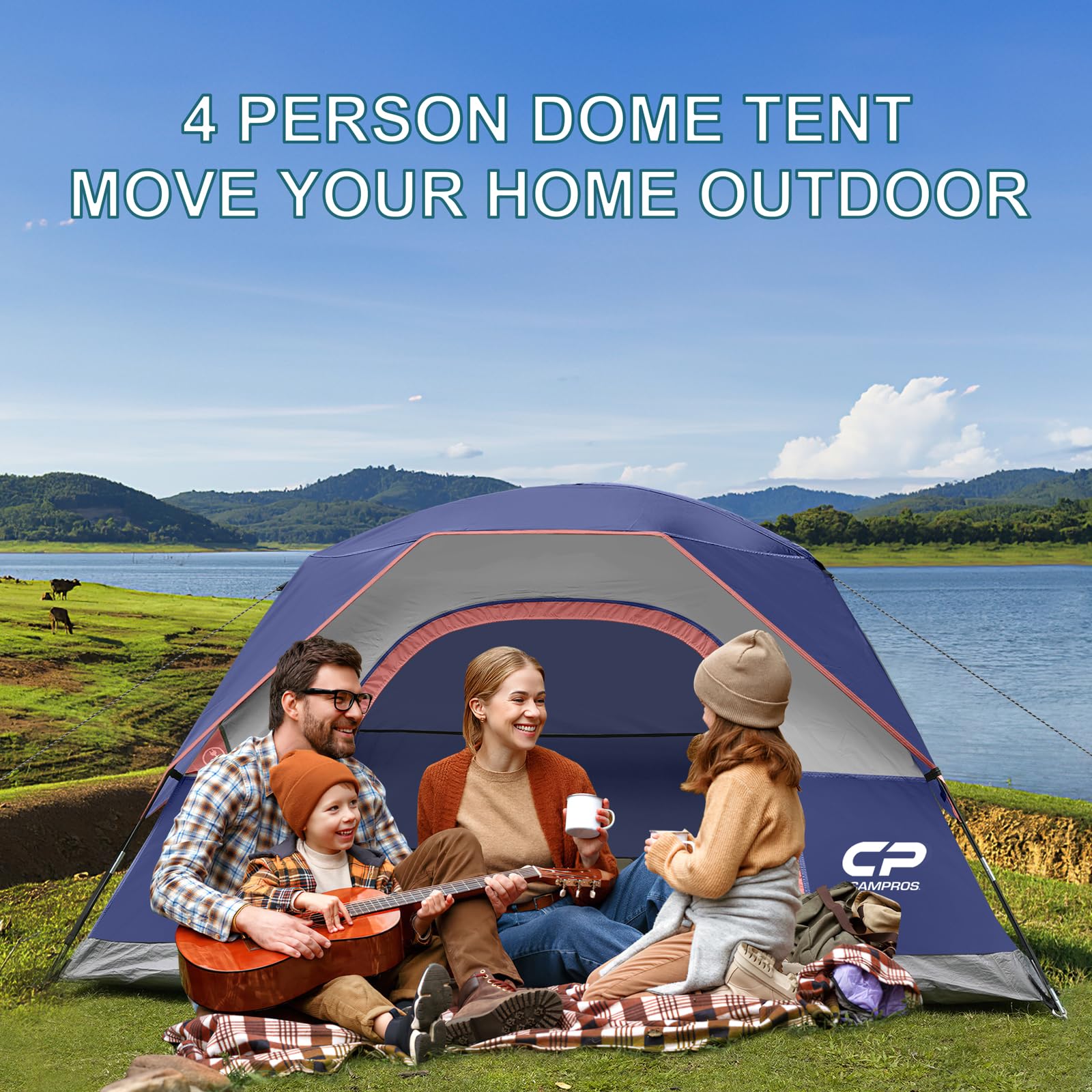 CAMPROS CP Camping Tent 2/4/6 Person, Waterproof Windproof Double Layer Dome Tent, Easy Setup with Large Mesh Windows & Wide Door for Outdoor Camping Backyard
