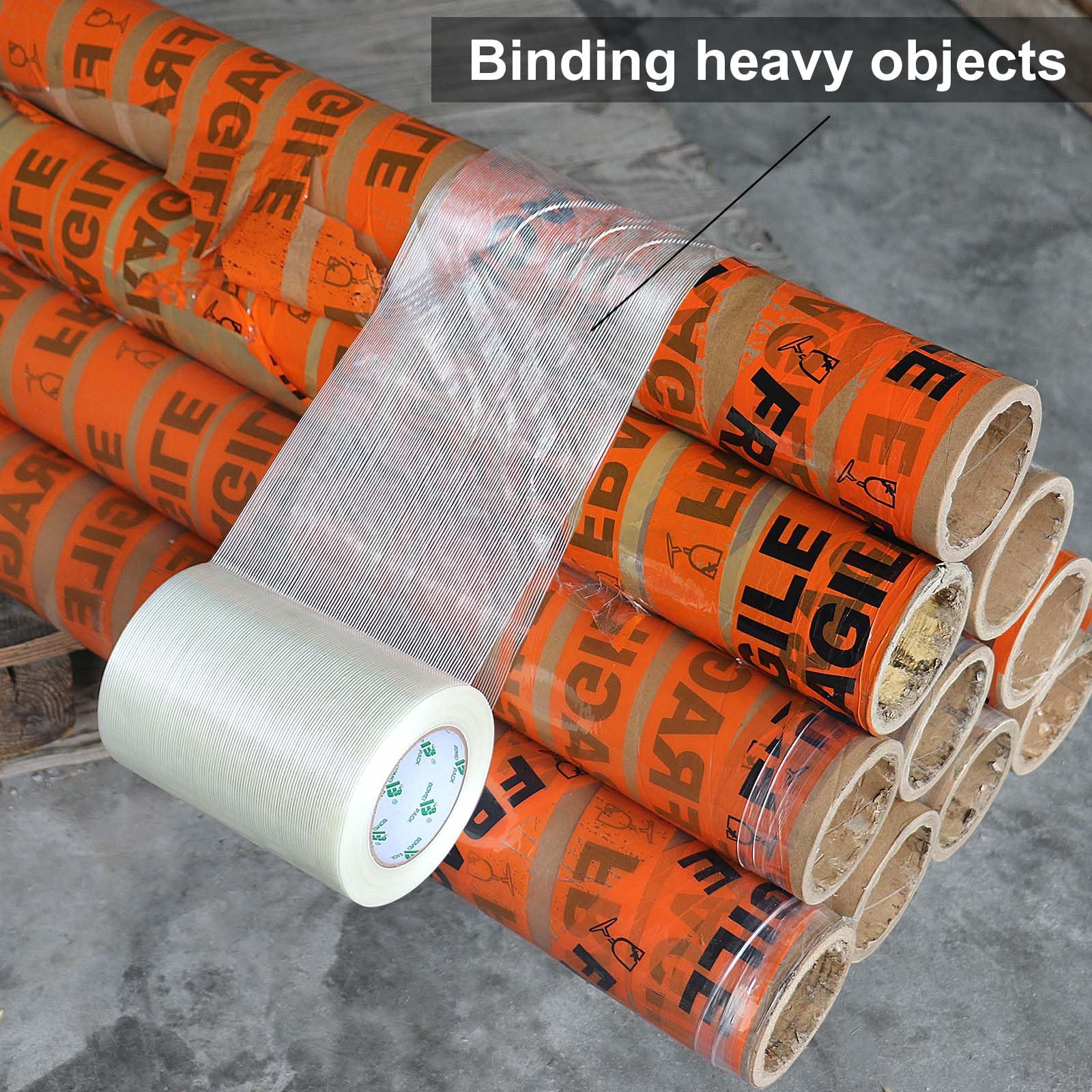 BOMEI PACK Wide Strapping Tape, 4Inch Heavy Duty Reinforced Packing Tape, Fiberglass Filament 60yds 5.5Mil