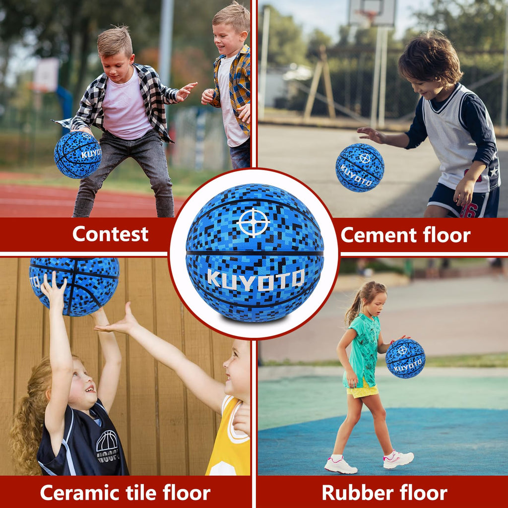 KUYOTQ Kids Youth Adult Size 3/4/5/6/7 (22/25.5/27.5/28.5/29.5") Basketball Premium Rubber or Faux Leather Basketball Indoor Outdoor Basketball for Boys Girls Womens Mens Basketball Gifts (Deflated)