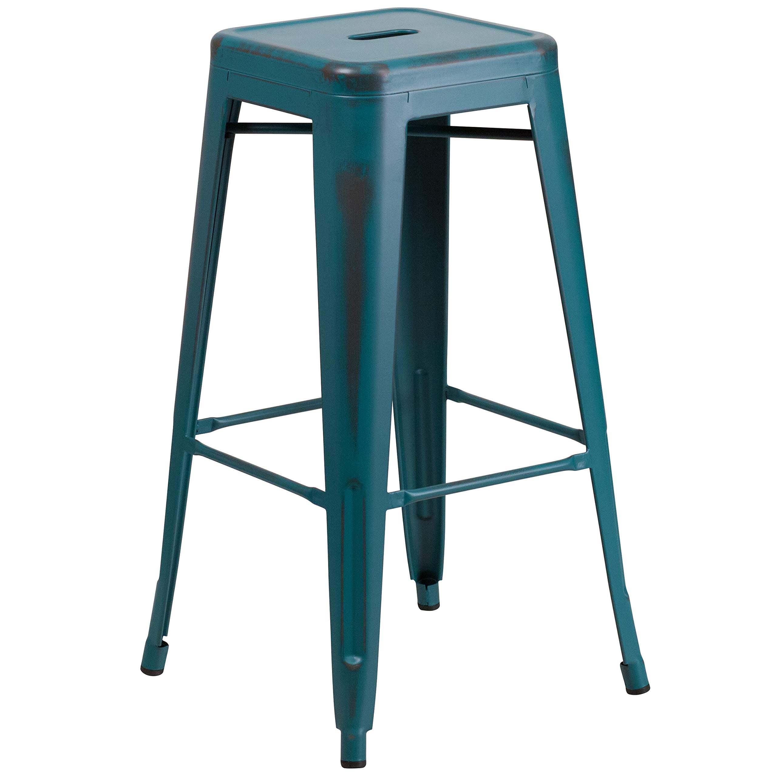 Flash Furniture 30"H Commercial Modern Metal Backless Barstool, Indoor/Outdoor Industrial Square Stacking Bar Stool for Patio Bars/Restaurants, Black