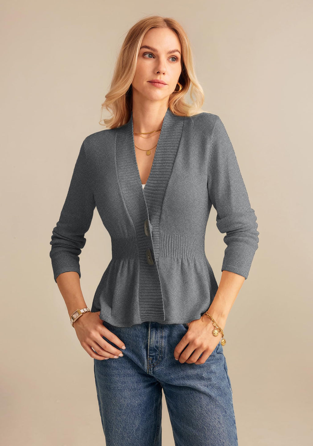 GRACE KARIN Women Cardigan Sweaters 2025 Fall,Long Sleeve Cropped Sweater Coat Trendy,Button Front Peplum Tops Lightweight