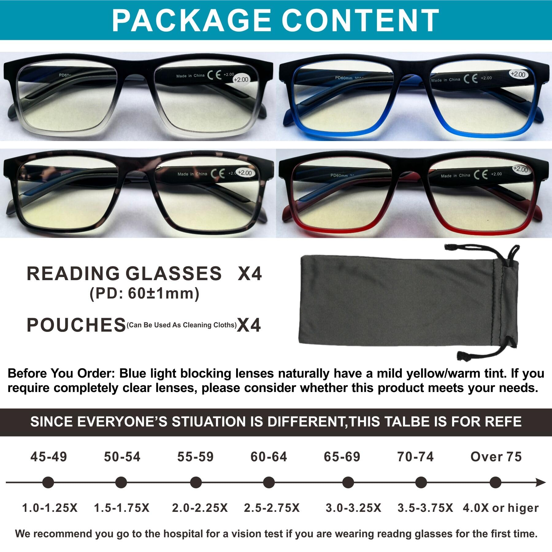 acavefox 4 Pack Reading Glasses 1.0 Men Reader Computer Blue Light Blocking | Fashion Comfortable Eyeglasses with Spring Hinge, Accurate 1.0 Magnification, Anti UV, Lightweight and Sturdy