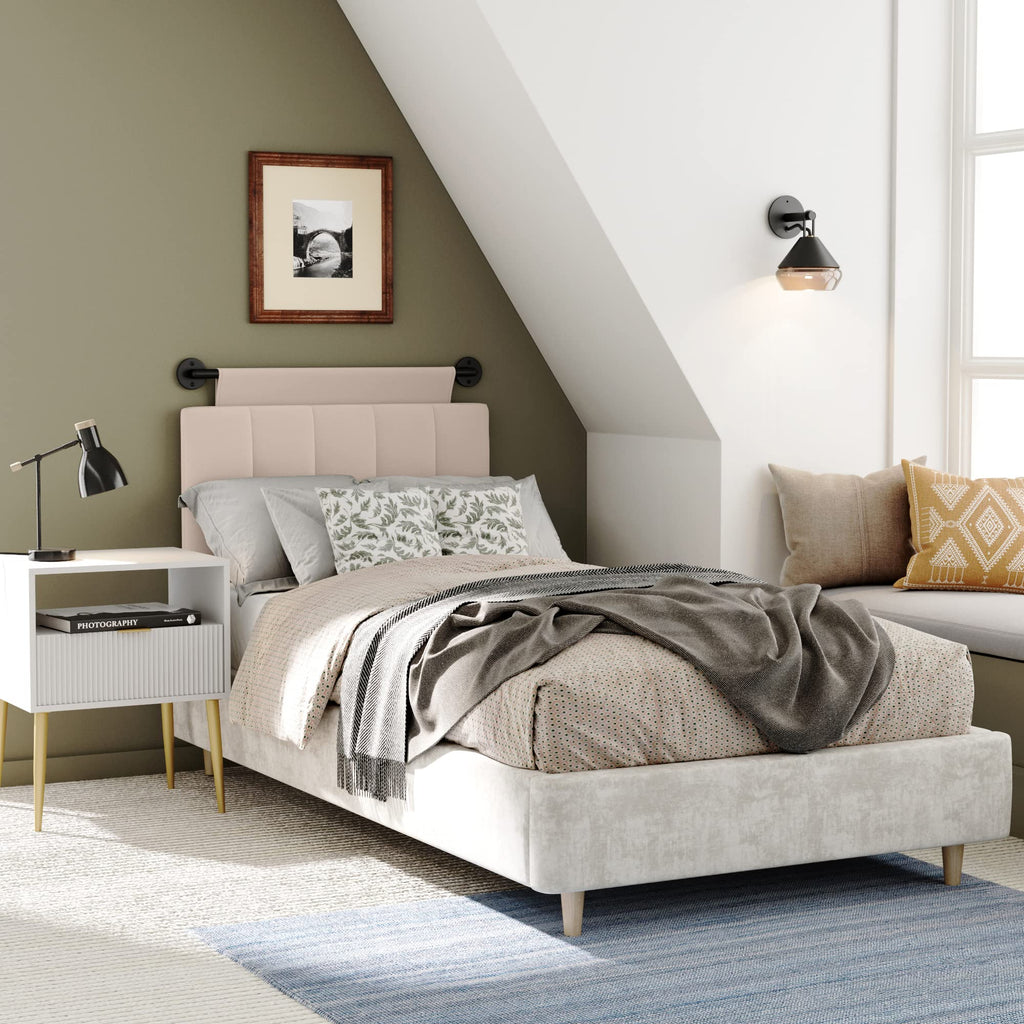 Nathan James Harlow Modern Wall Mount Hanging Headboard, Queen, Brown Faux Leather