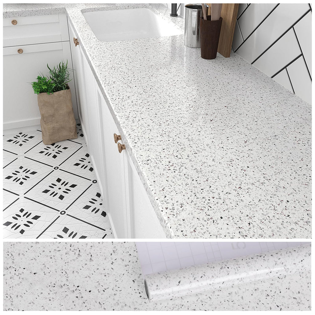 VEELIKE 15.7''x118'' Granite Contact Paper for Countertops Waterproof Self Adhesive Granite Wallpaper Peel and Stick Countertops for Kitchen Bathroom Counter Top Removable Decorative Vinyl Film