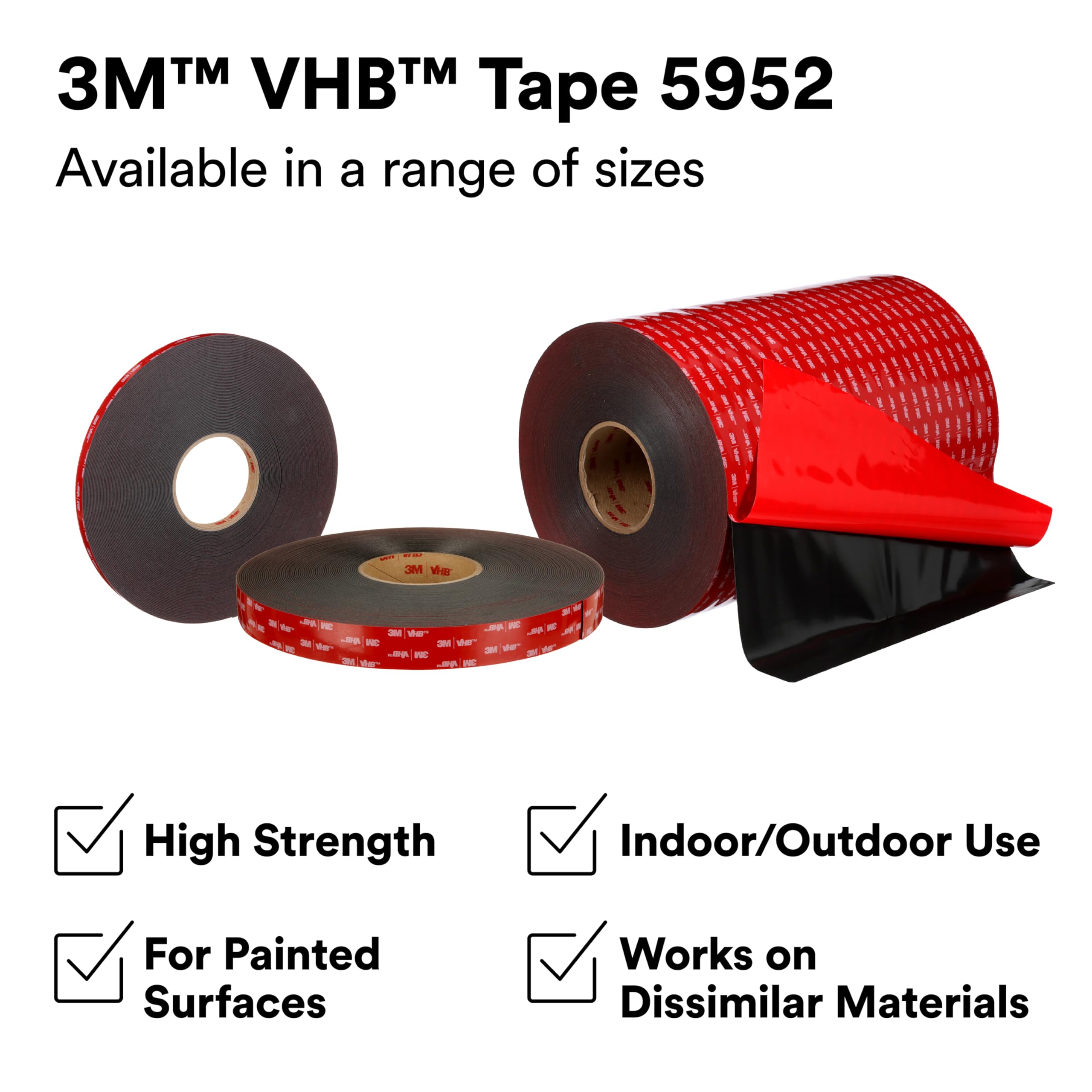 3M VHB Tape 5952 Double-Sided Acrylic Foam Tape - Heavy Duty, Industrial Mounting Tape - 1 inch Width x 36 Yards Length, 45 mil Thick - Black