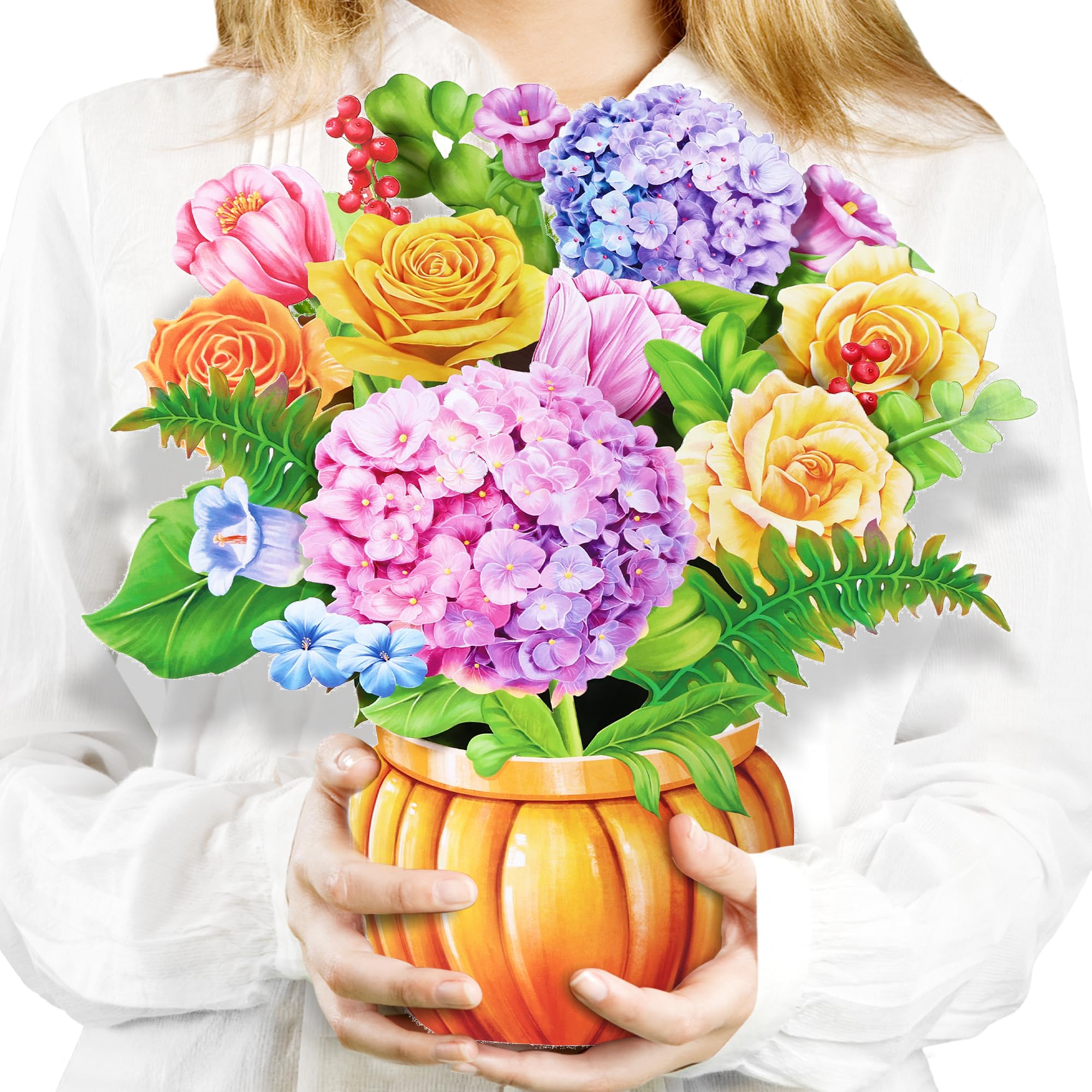 Airpark 3D Pop Up Paper Flowers Bouquet Card 12’‘ with Note & Envelope, Birthday Gifts, Get Well, Thank You, Greeting Cards for Women Mom Wife Friends, Daisies and Butterflies