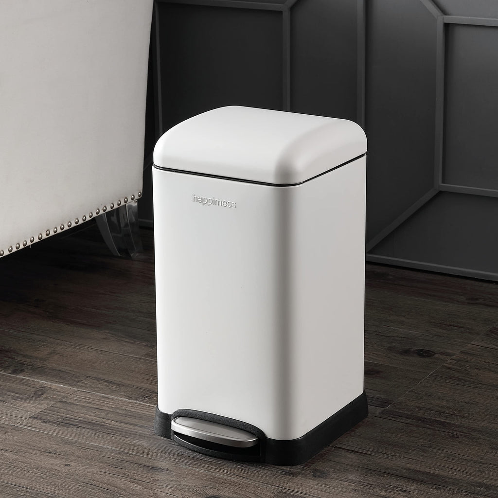 happimess HPM1012B Betty Retro Mini 3.2-Gallon Step-Open Trash Can with Soft-Close Lid, Modern, Minimalistic, Fingerprint Proof for Home, Kitchen, Laundry Room, Office, Bedroom, Bathroom, Black