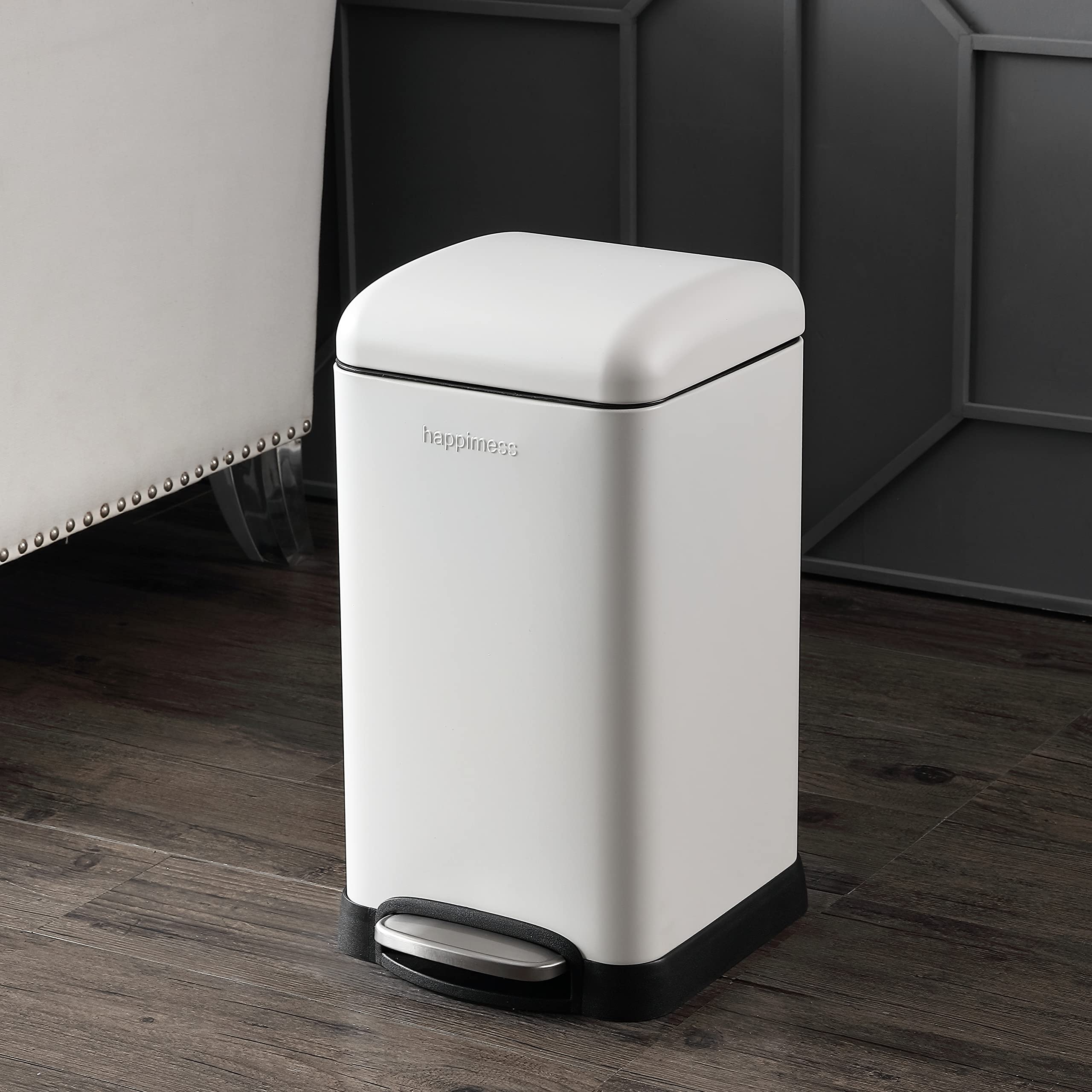 happimess HPM1012B Betty Retro Mini 3.2-Gallon Step-Open Trash Can with Soft-Close Lid, Modern, Minimalistic, Fingerprint Proof for Home, Kitchen, Laundry Room, Office, Bedroom, Bathroom, Black