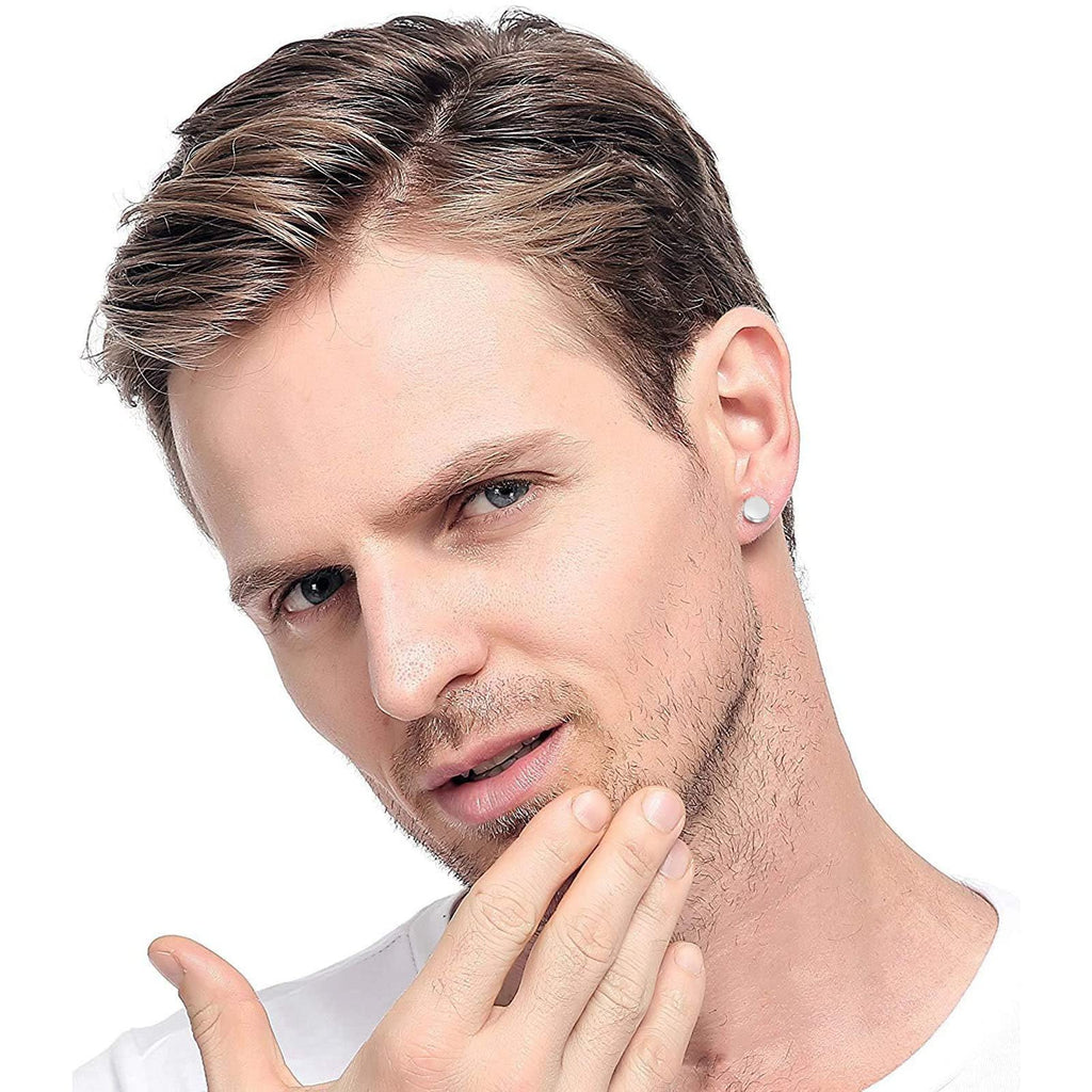 NEWITIN 12 Pairs Stainless Steel Stud Earrings for Men Hypoallergenic Earring Unisex Studs Inlaid Cubic Zirconia Men Earrings Hoop CZ Stud Earring Set for Women