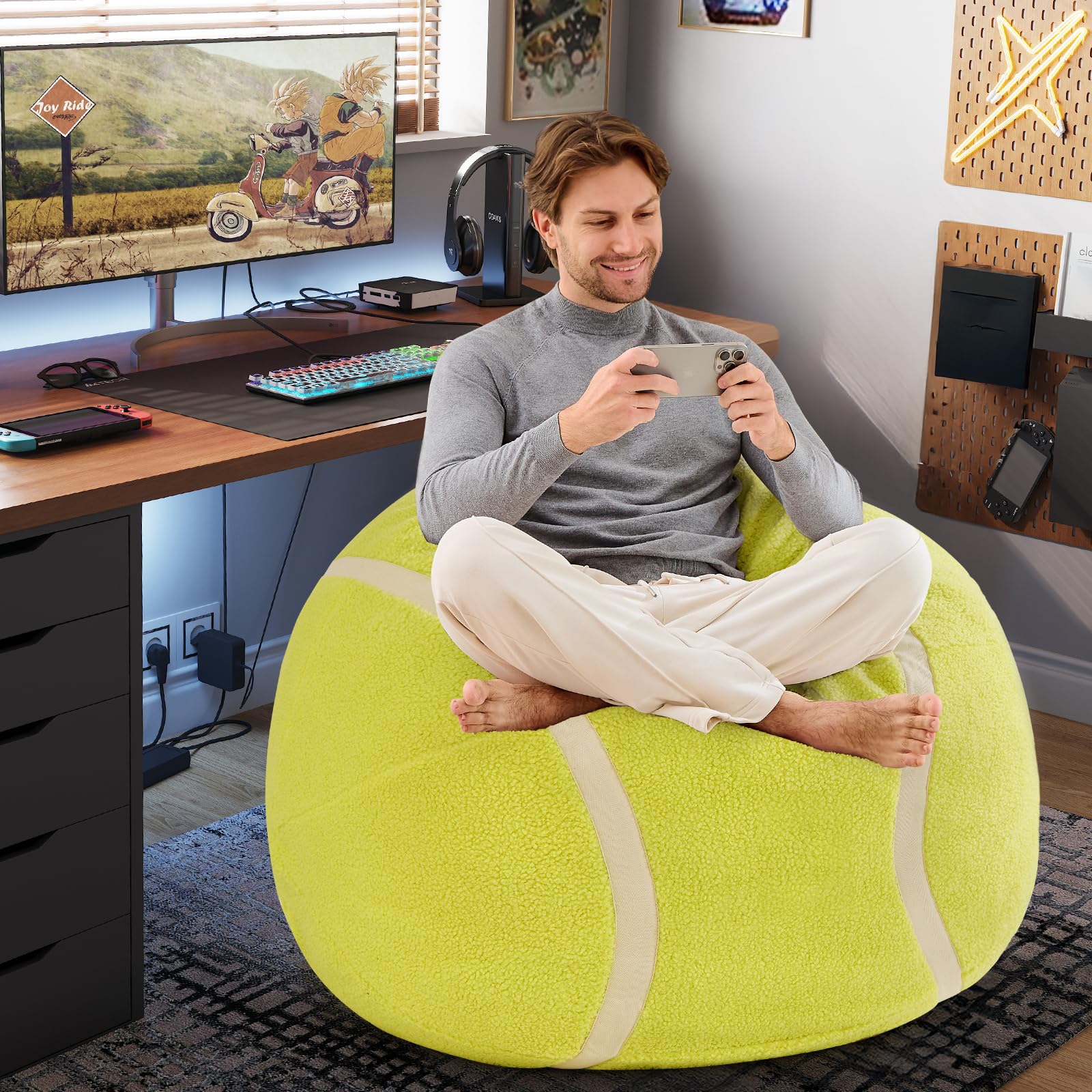 Sports Baseball Bean Bag Chair - Luxurious Bean Bag Chairs for Kids Teens Adults - Floor Sofa Couch with Filler - Plush BeanBag Furniture for Living Room Bedroom College Dorm - 32 Inch